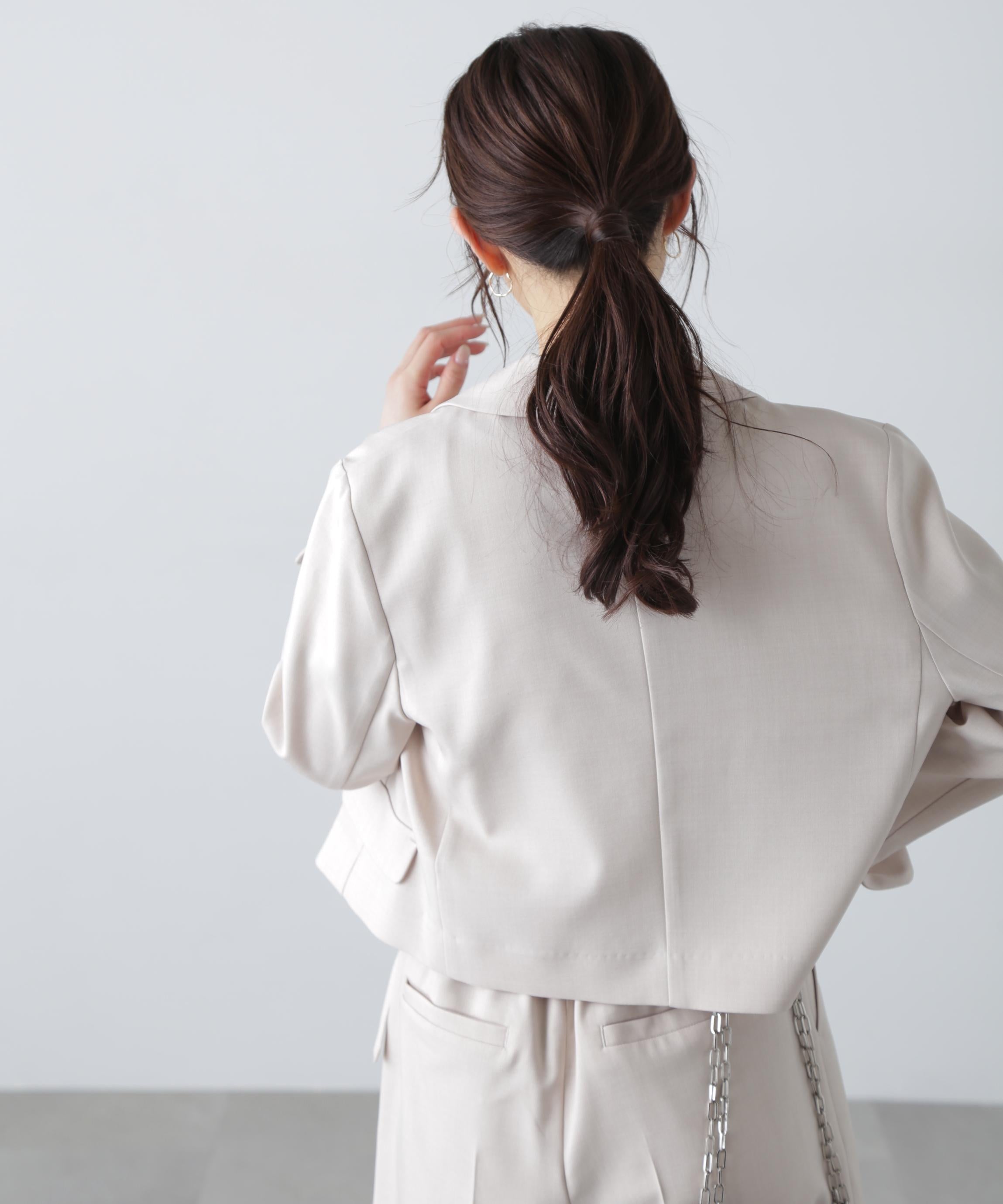 梳毛調合繊ショートジャケット ライトベージュ