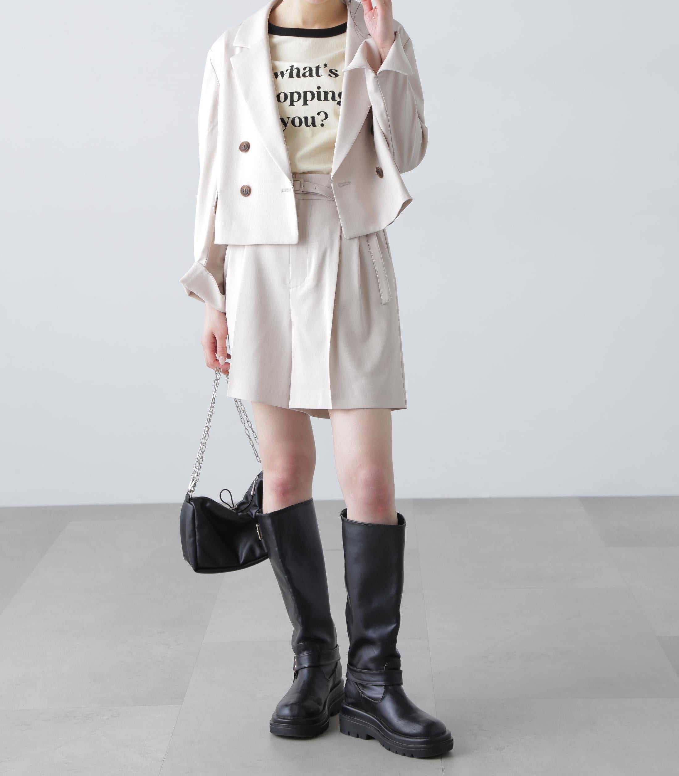 梳毛調合繊ショートジャケット ライトベージュ