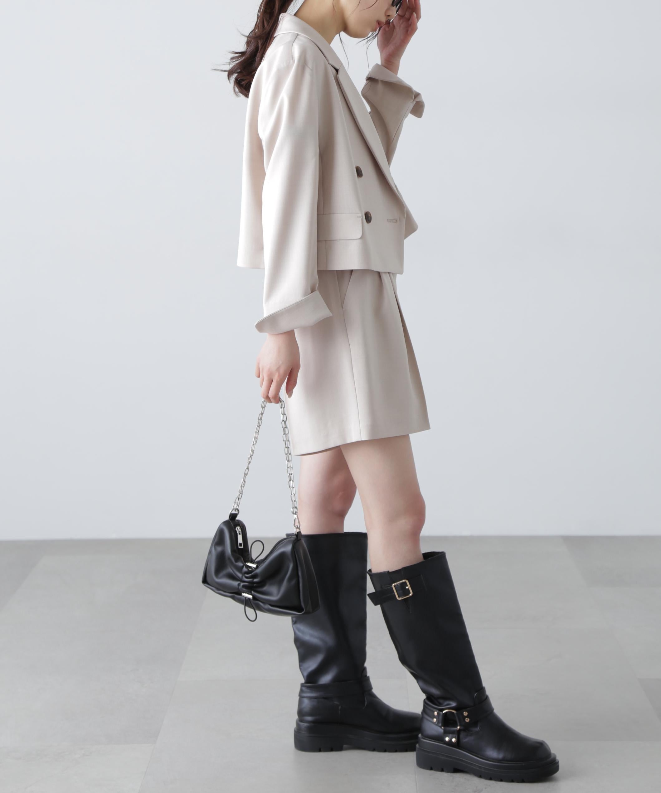 梳毛調合繊ショートジャケット ライトベージュ