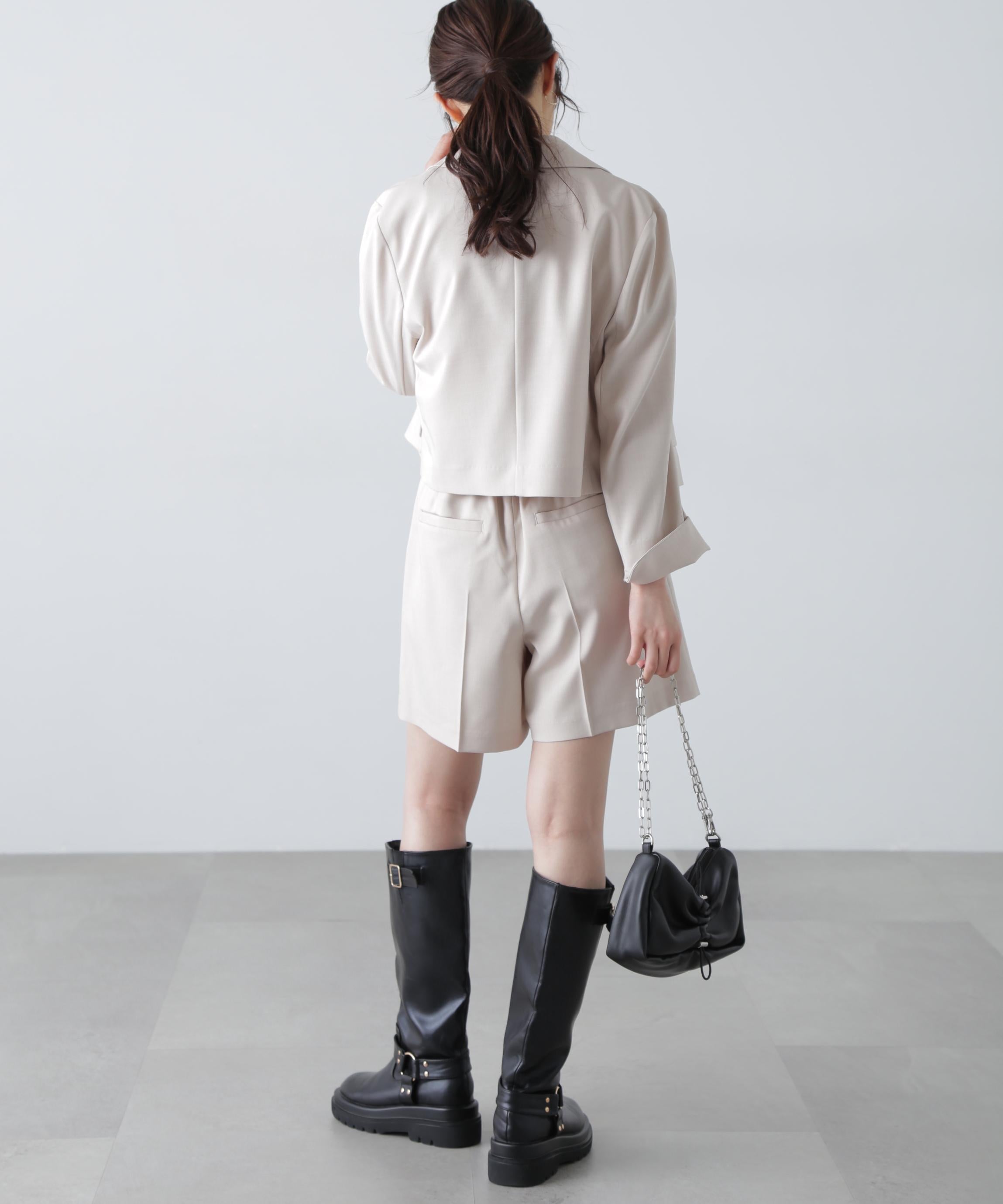 梳毛調合繊ショートジャケット ライトベージュ