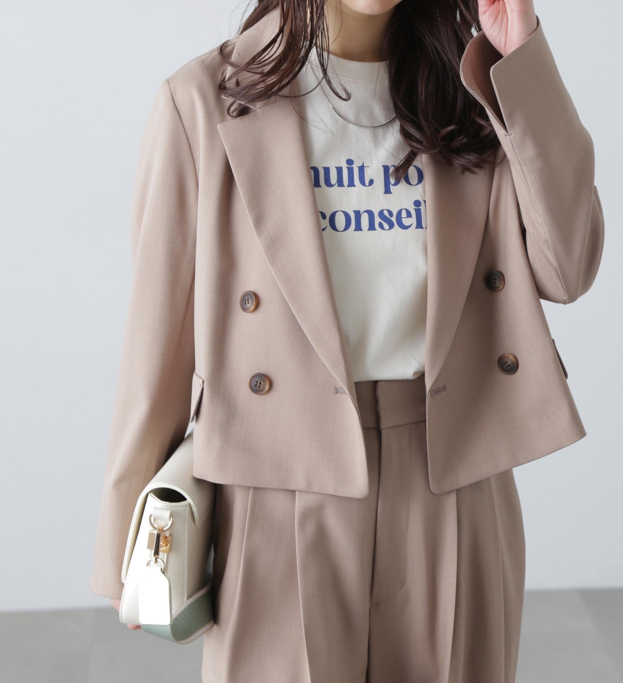 梳毛調合繊ショートジャケット モカ