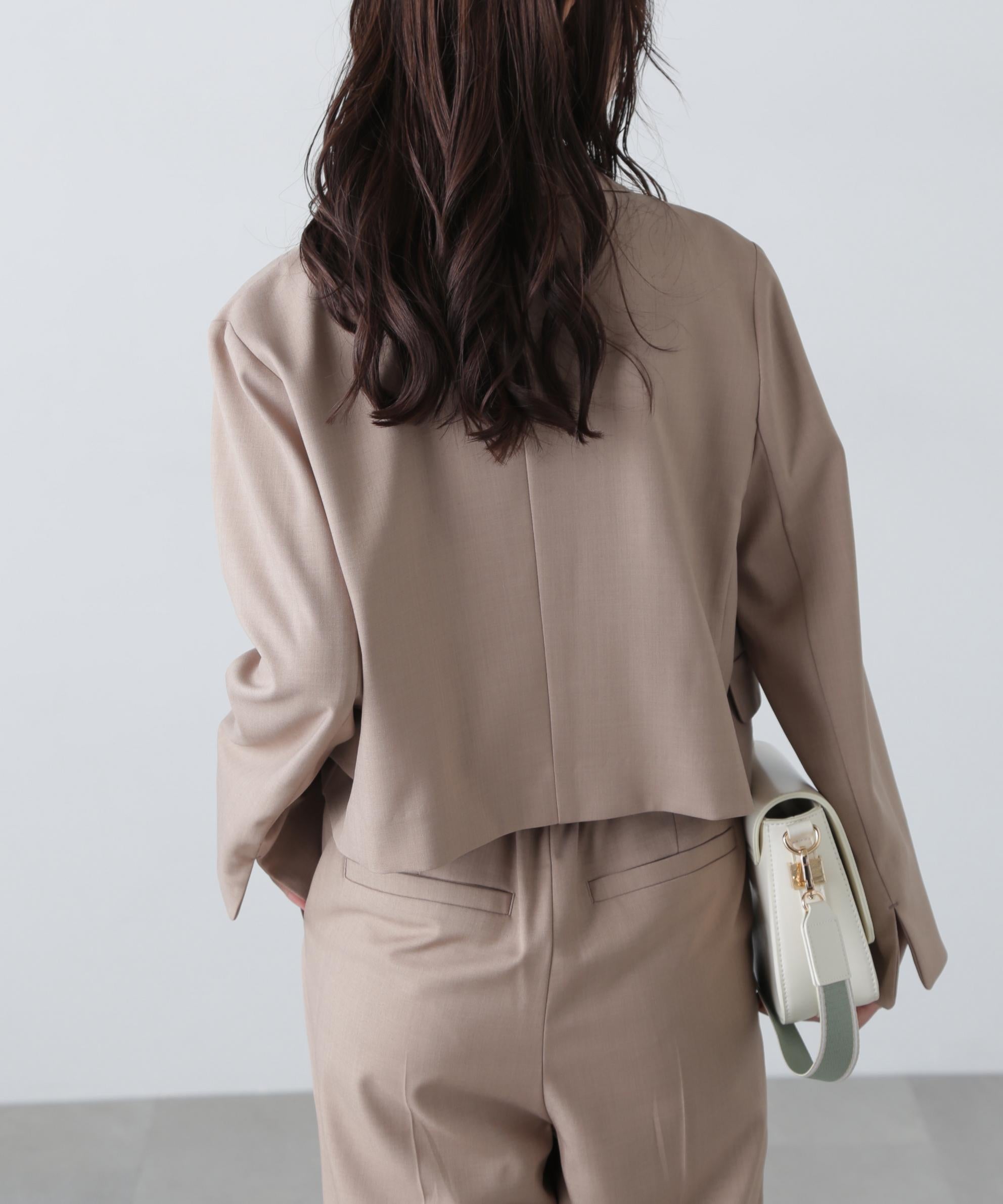 梳毛調合繊ショートジャケット モカ