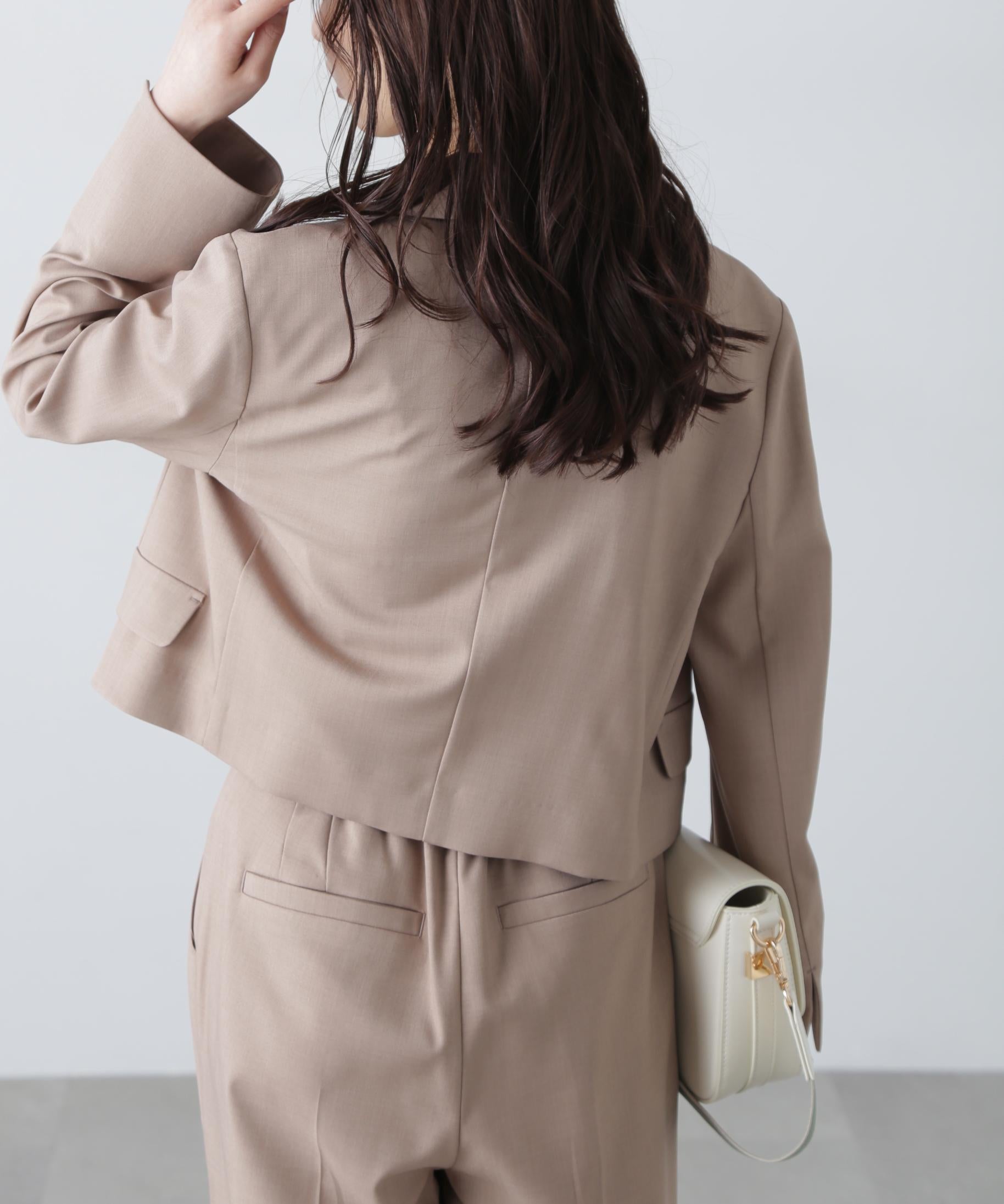 梳毛調合繊ショートジャケット モカ