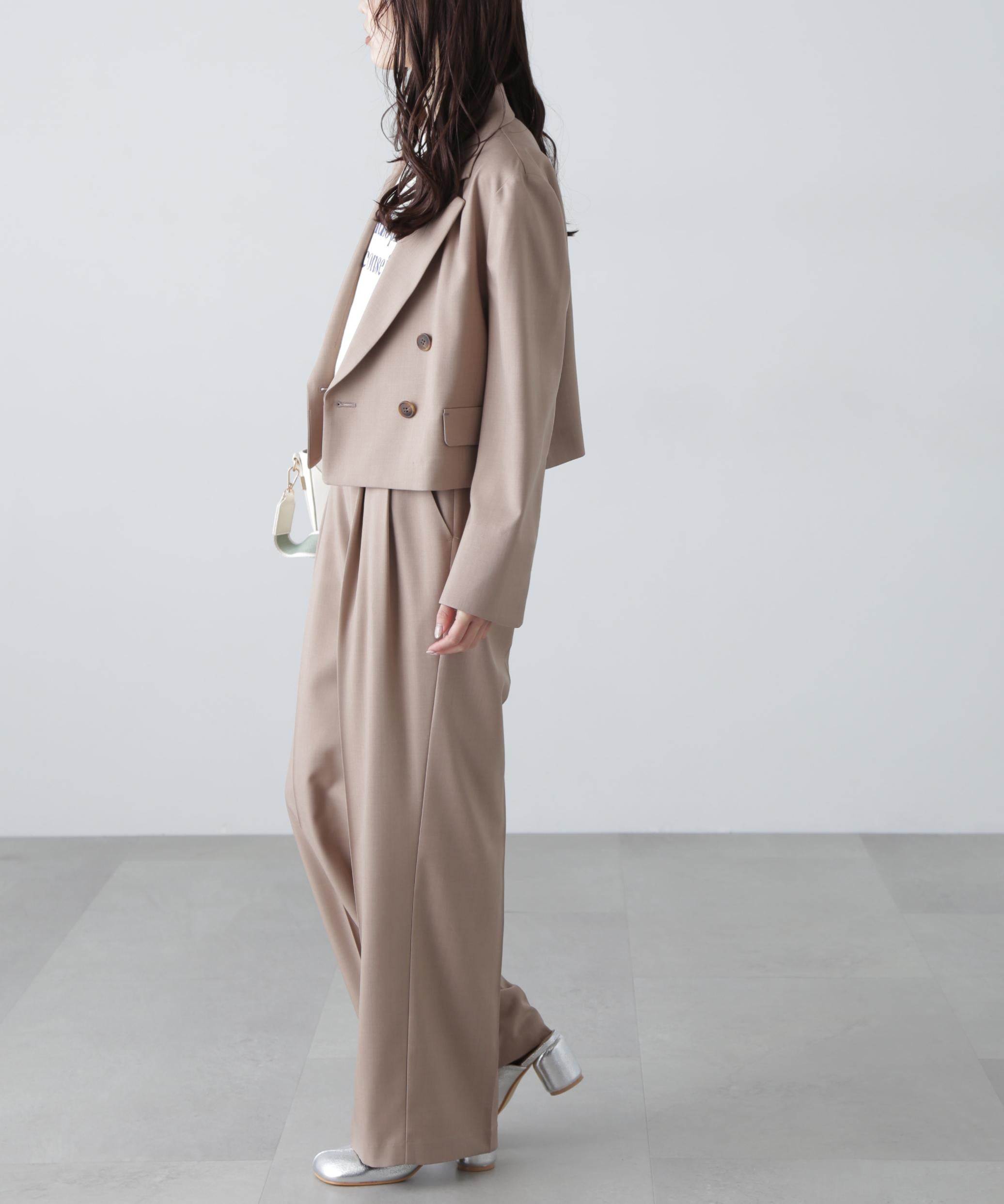 梳毛調合繊ショートジャケット モカ