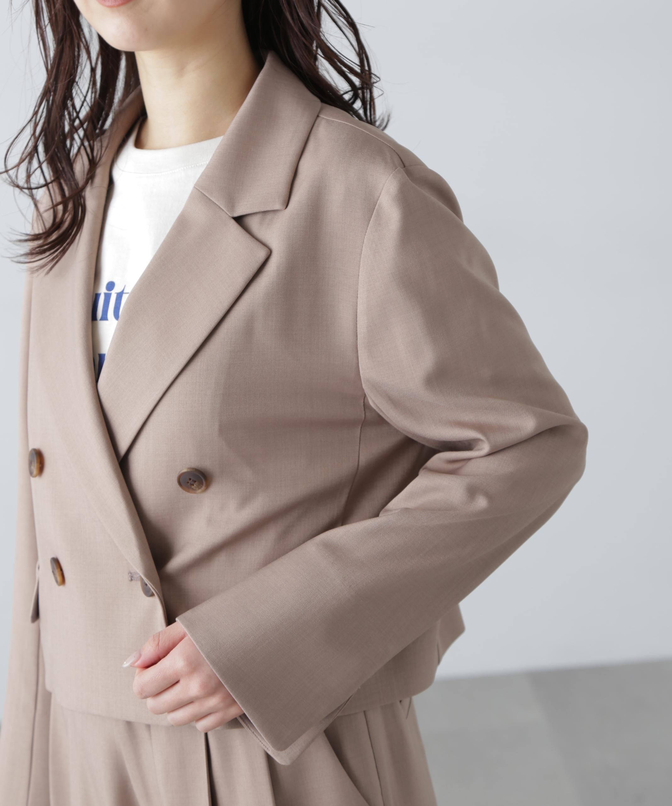 梳毛調合繊ショートジャケット モカ