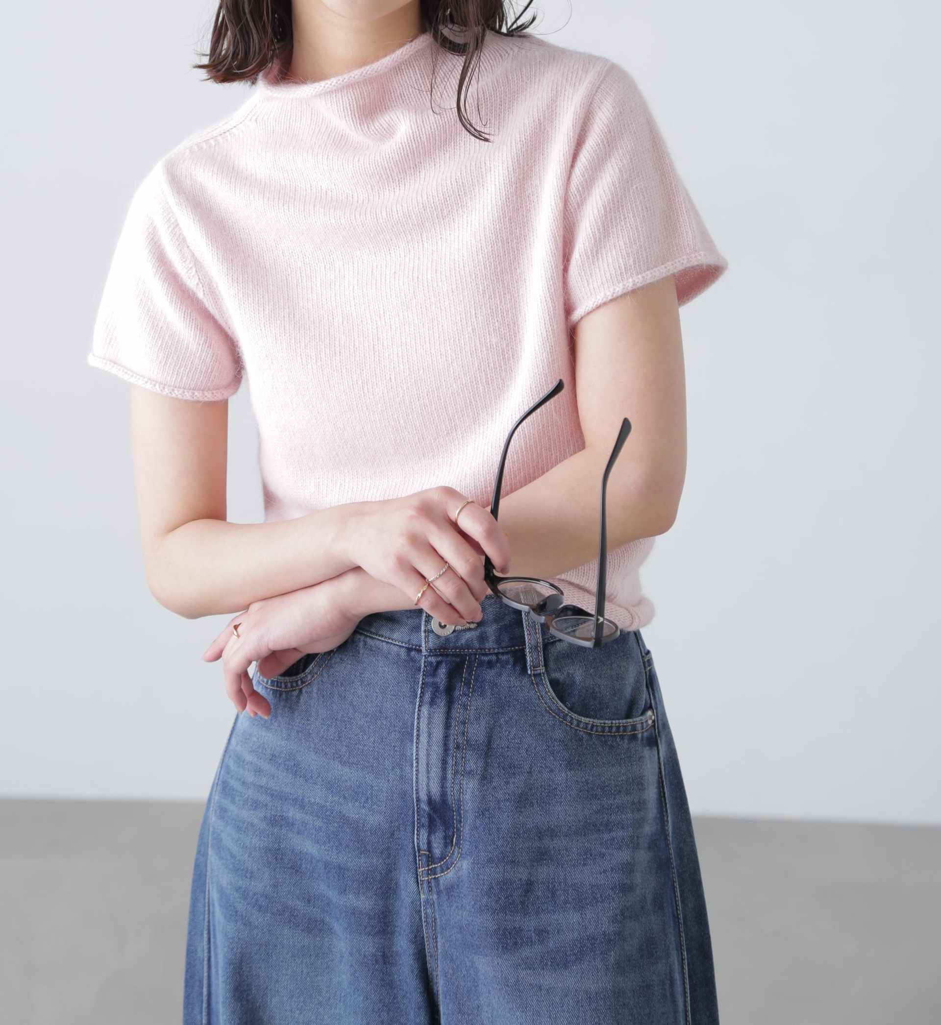 アンゴラ混ハーフスリーブニット ピンク