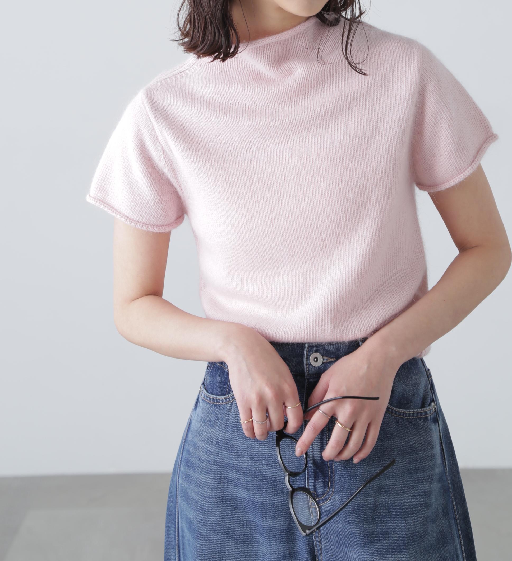 アンゴラ混ハーフスリーブニット ピンク