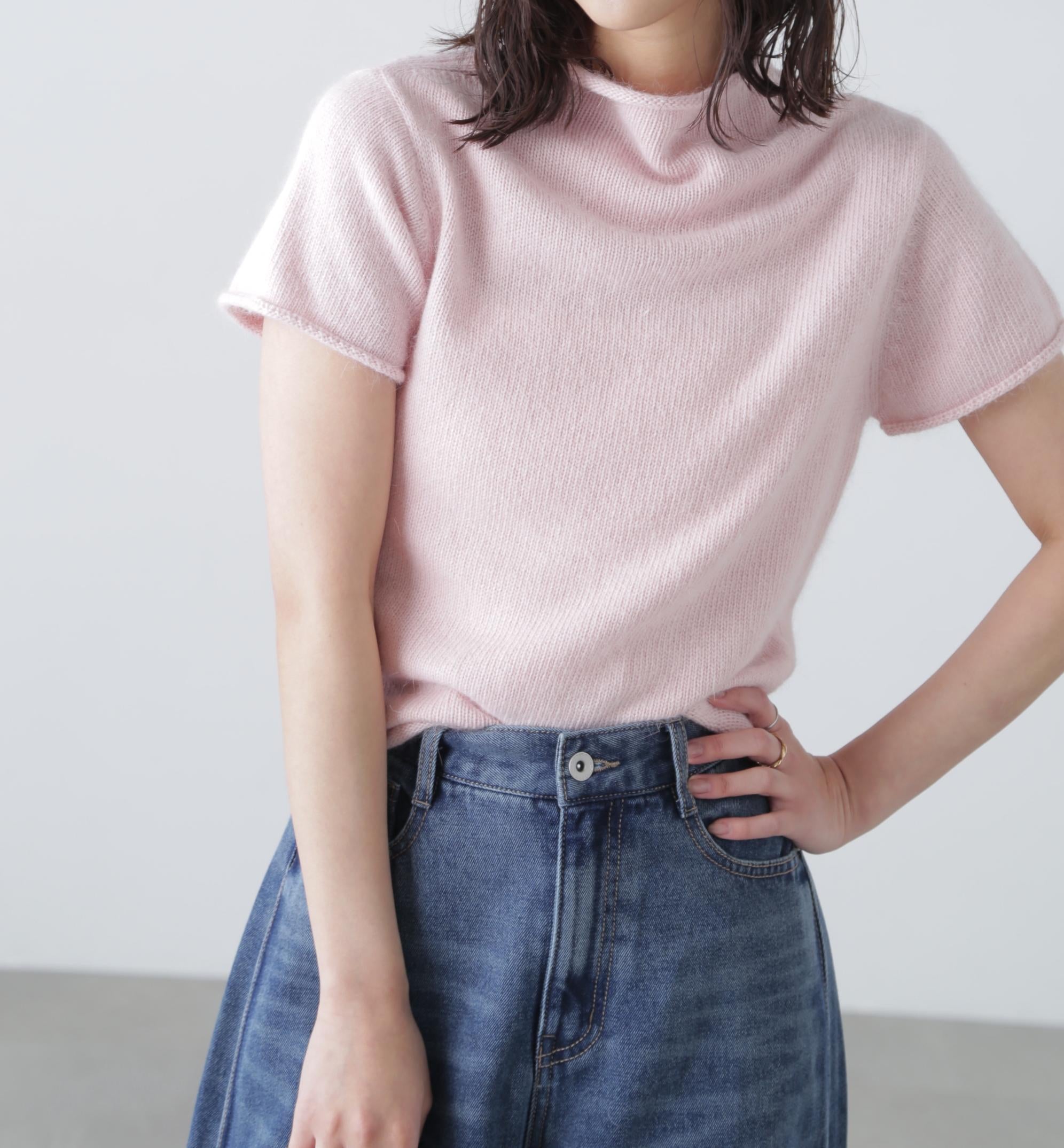 アンゴラ混ハーフスリーブニット ピンク