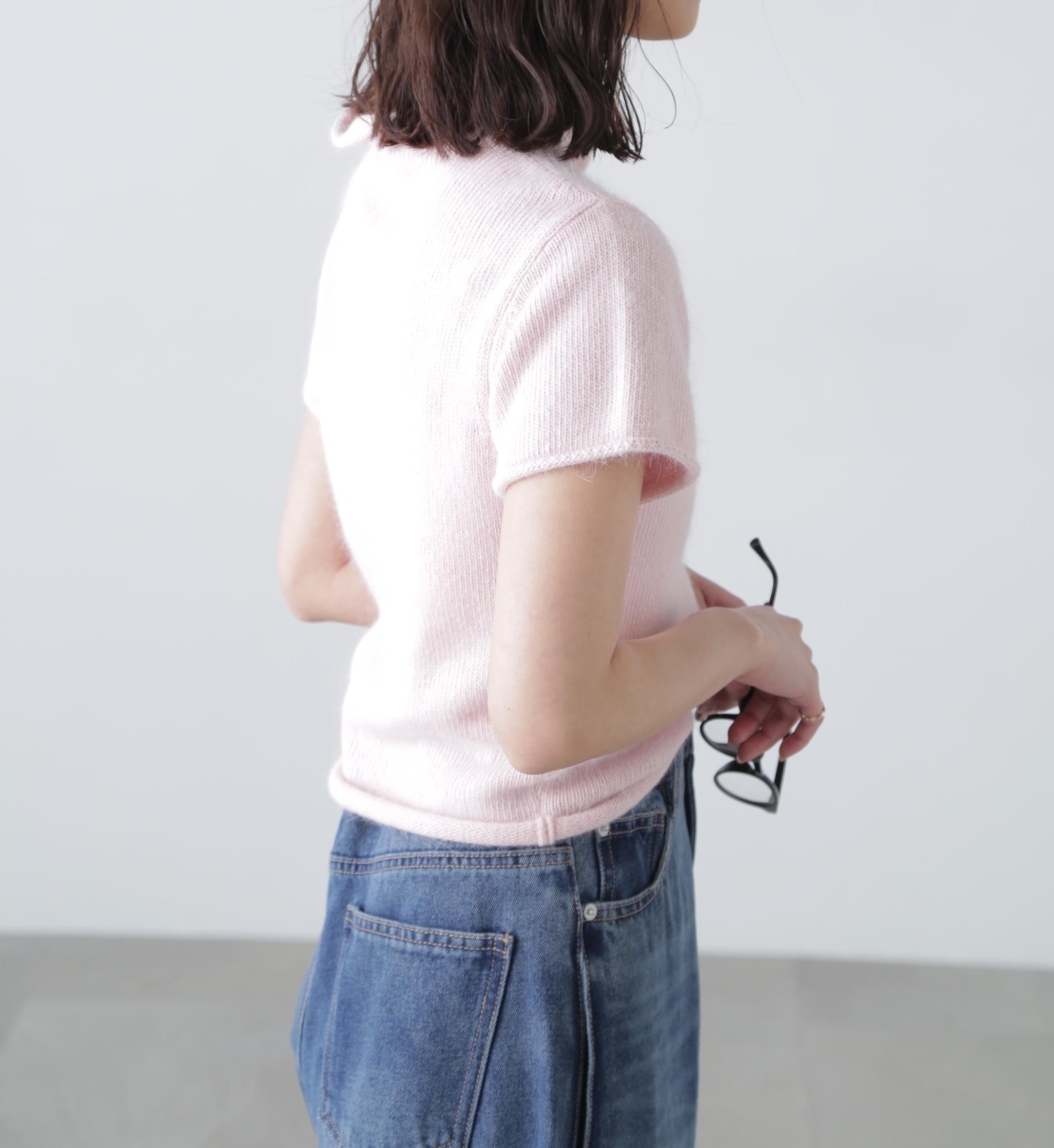 アンゴラ混ハーフスリーブニット ピンク