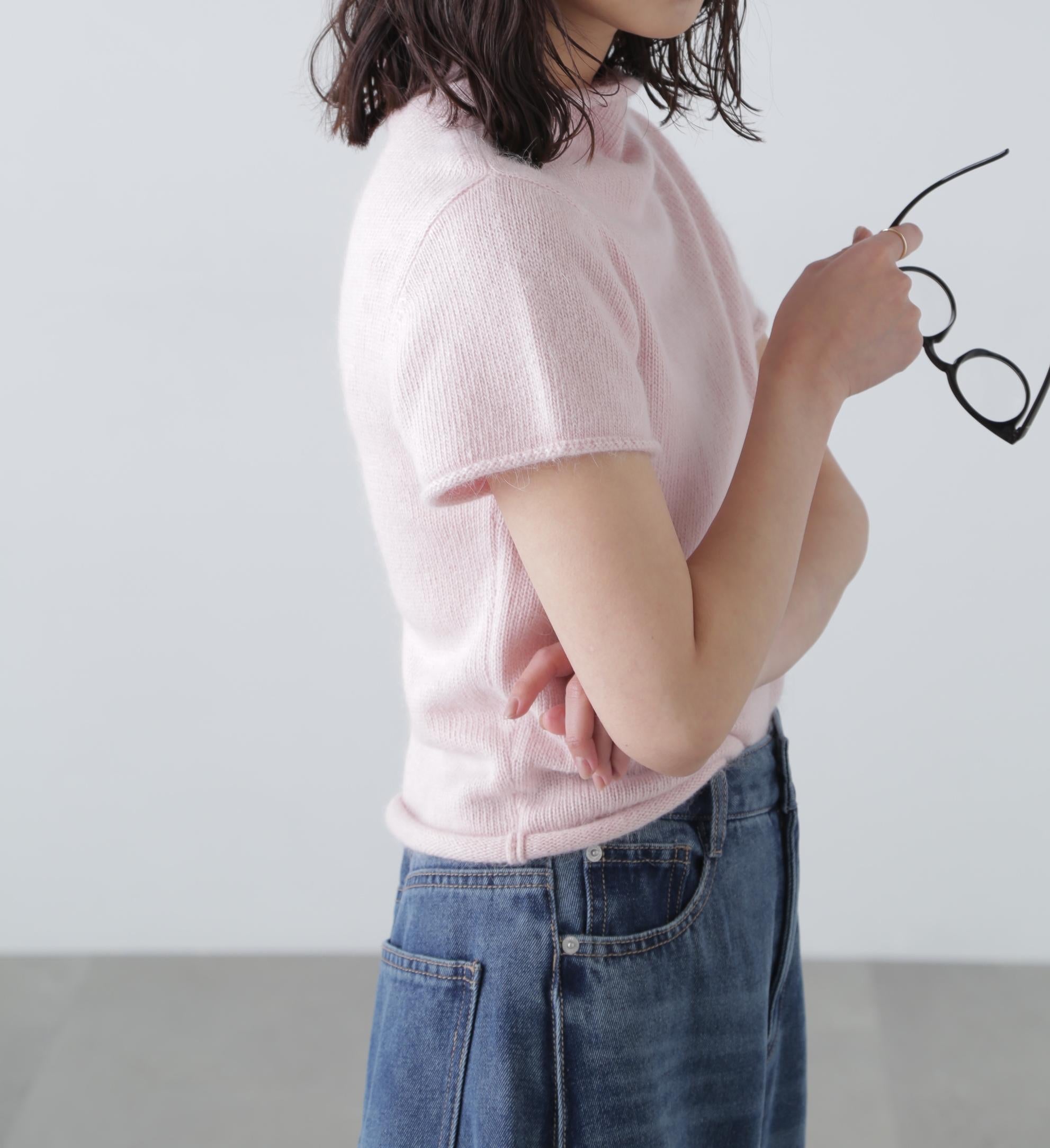 アンゴラ混ハーフスリーブニット ピンク