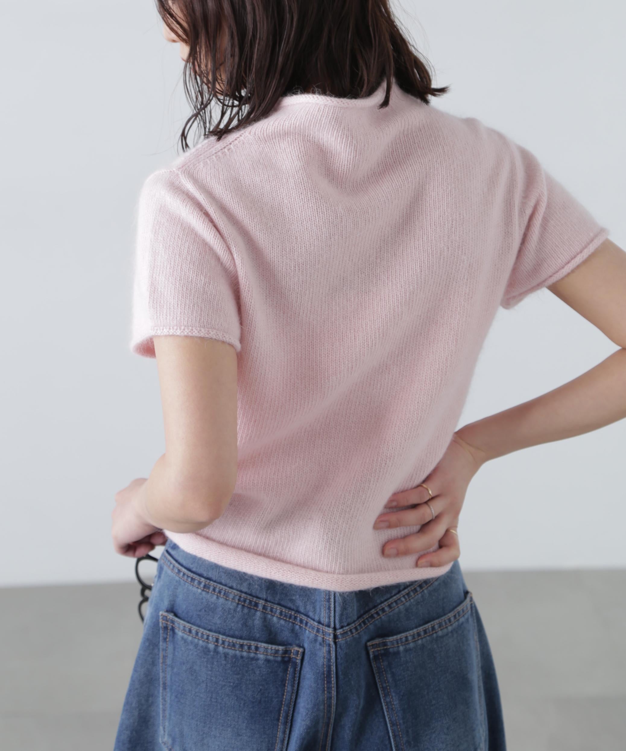 アンゴラ混ハーフスリーブニット ピンク