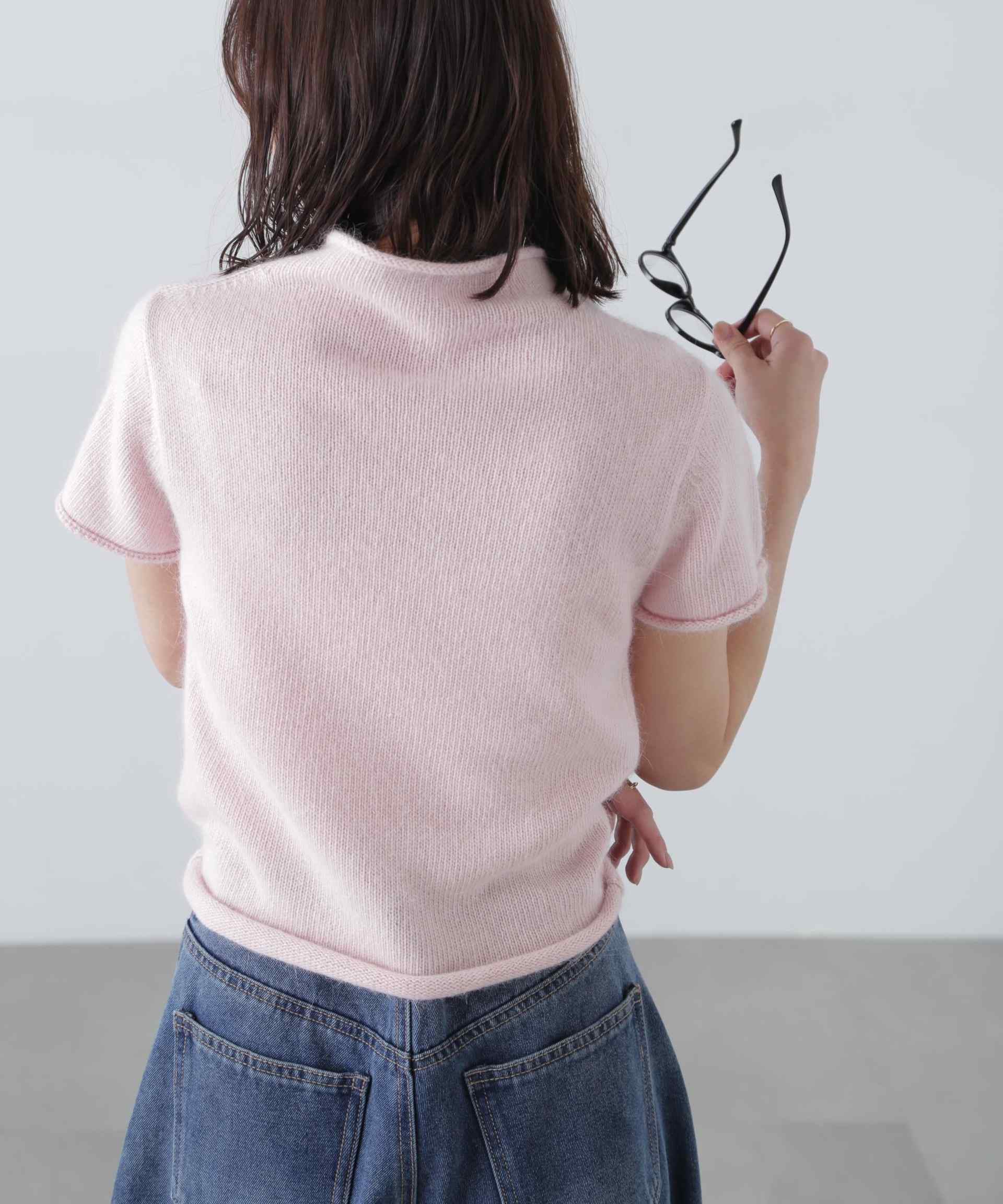 アンゴラ混ハーフスリーブニット ピンク