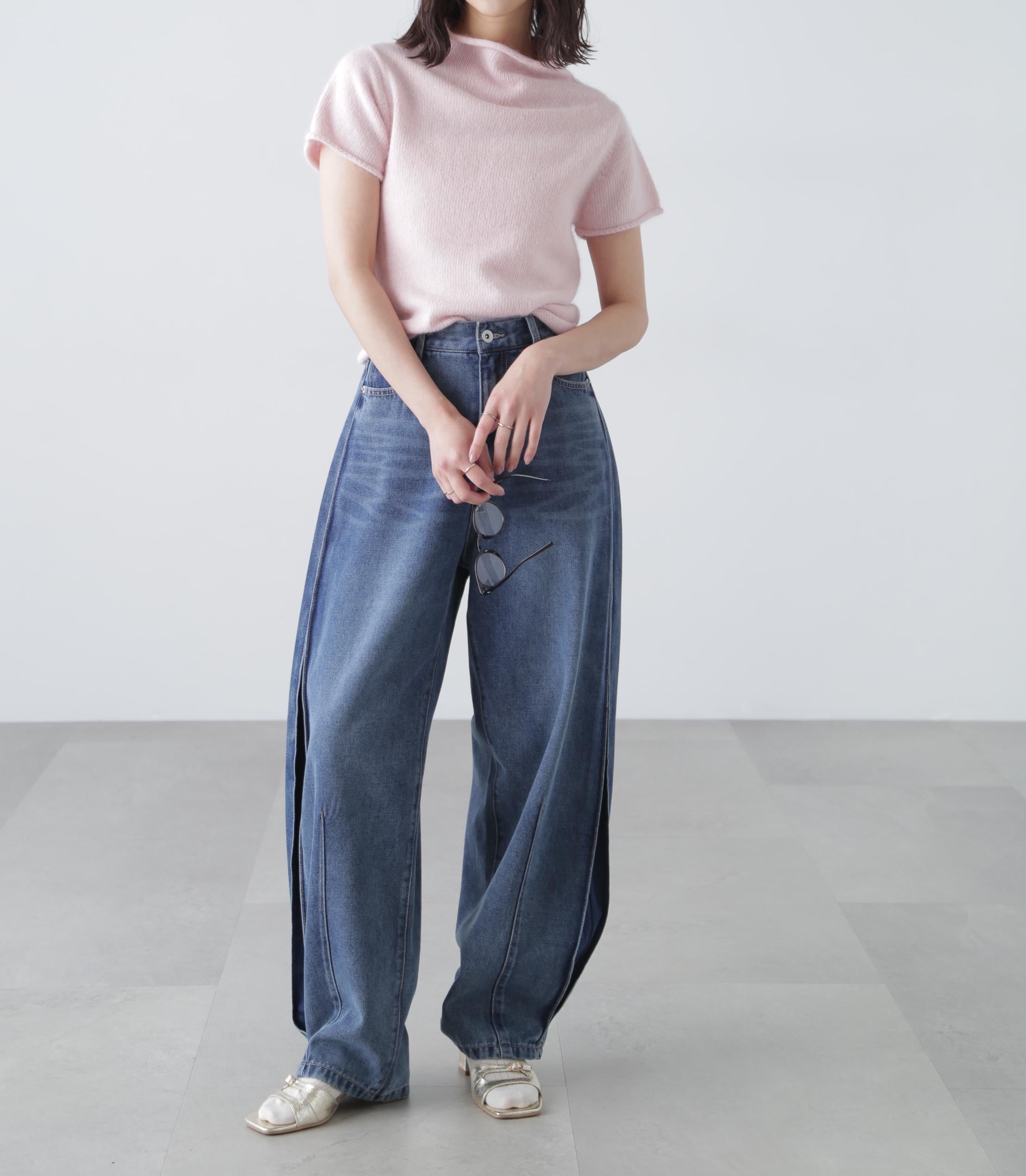 アンゴラ混ハーフスリーブニット ピンク