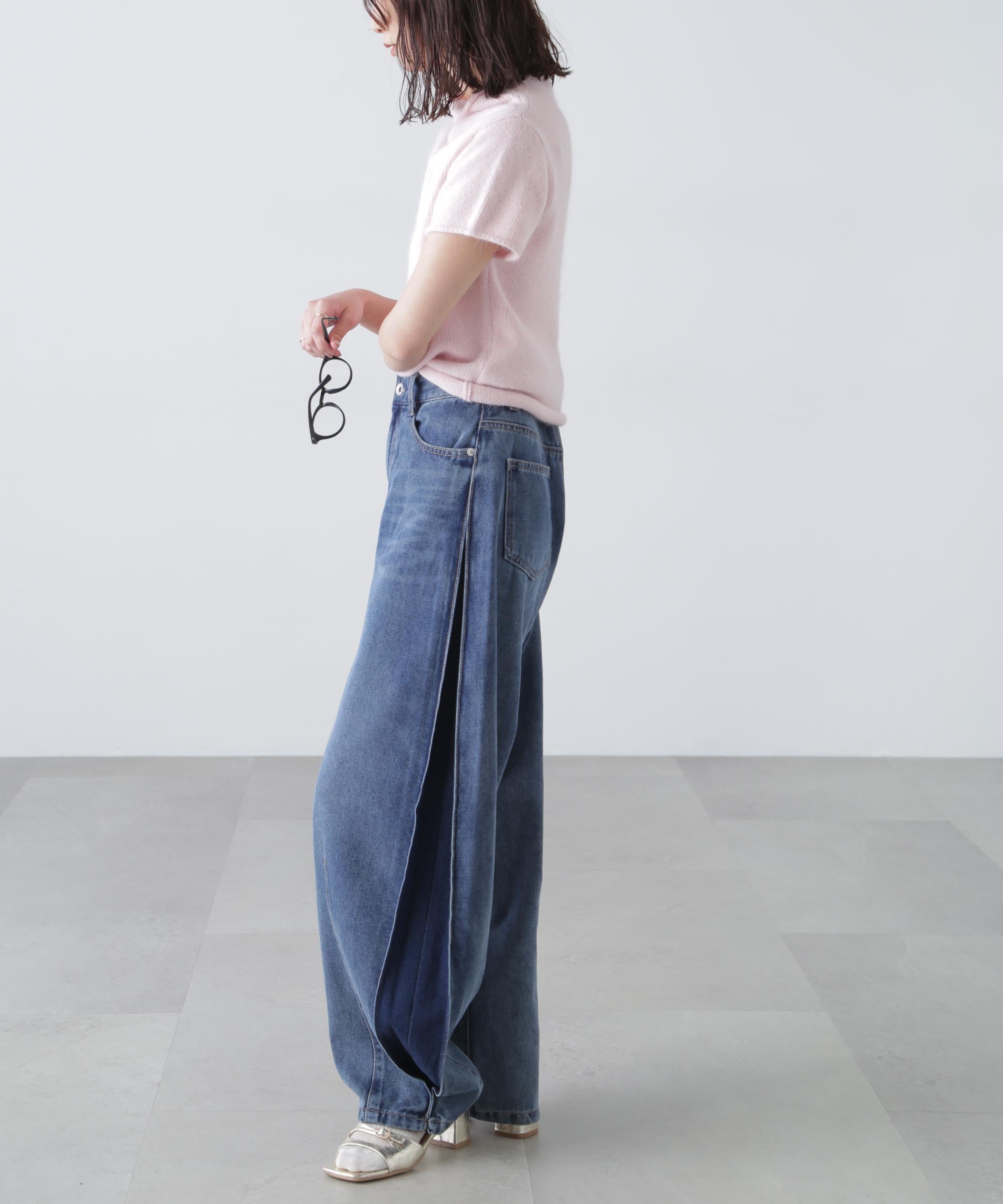 アンゴラ混ハーフスリーブニット ピンク