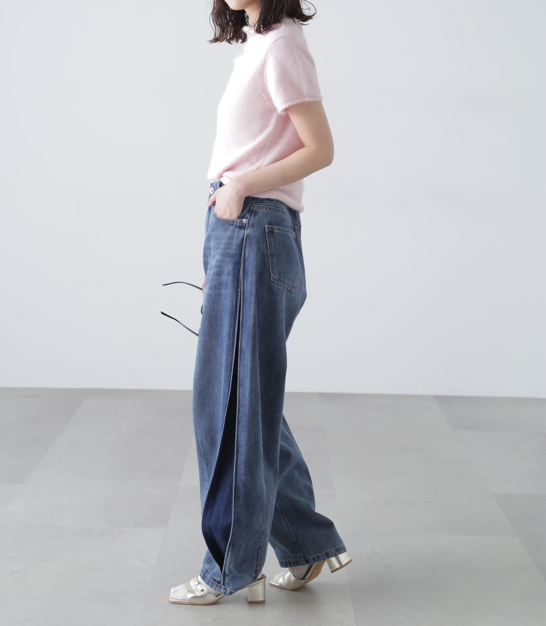 アンゴラ混ハーフスリーブニット ピンク