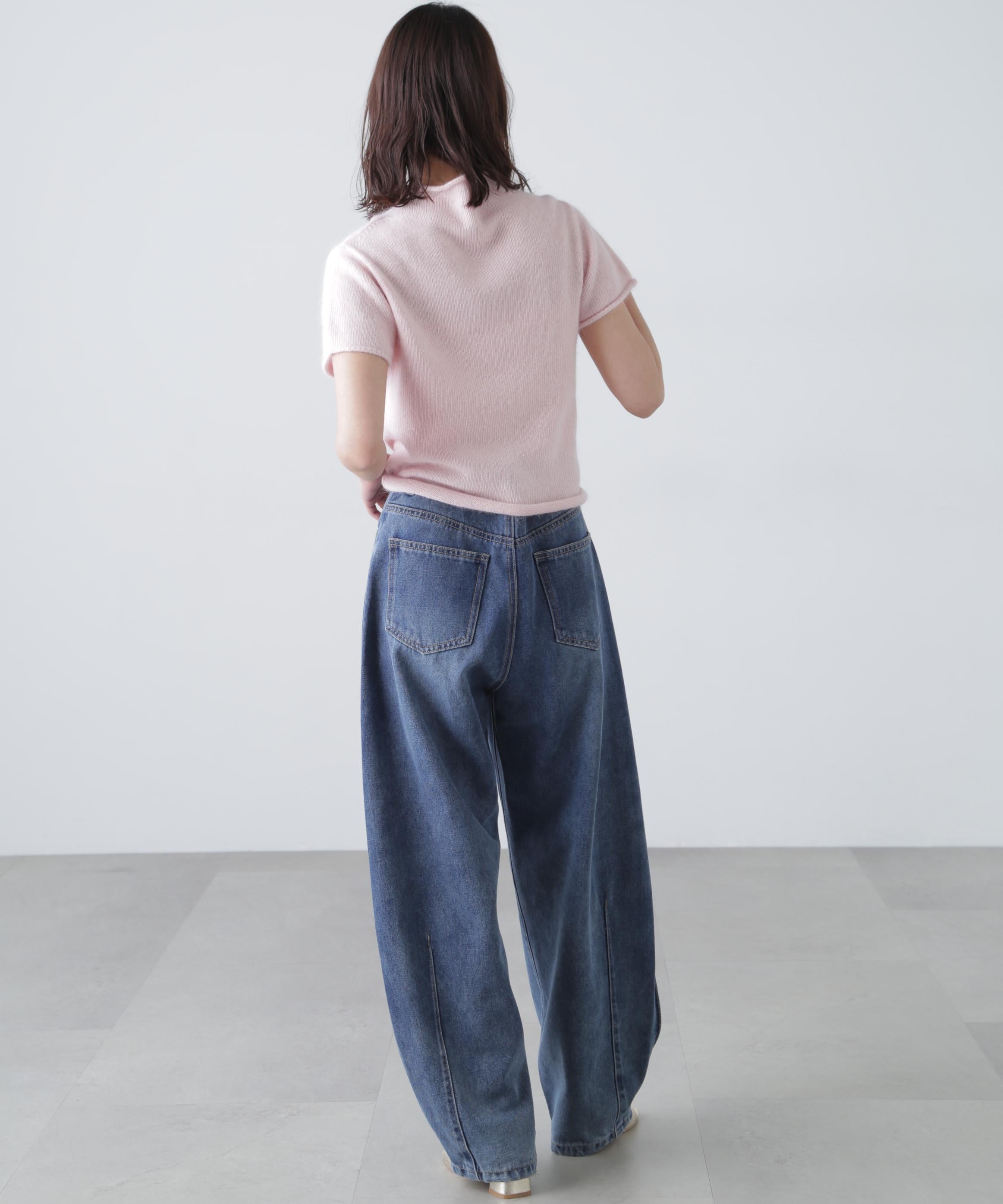 アンゴラ混ハーフスリーブニット ピンク