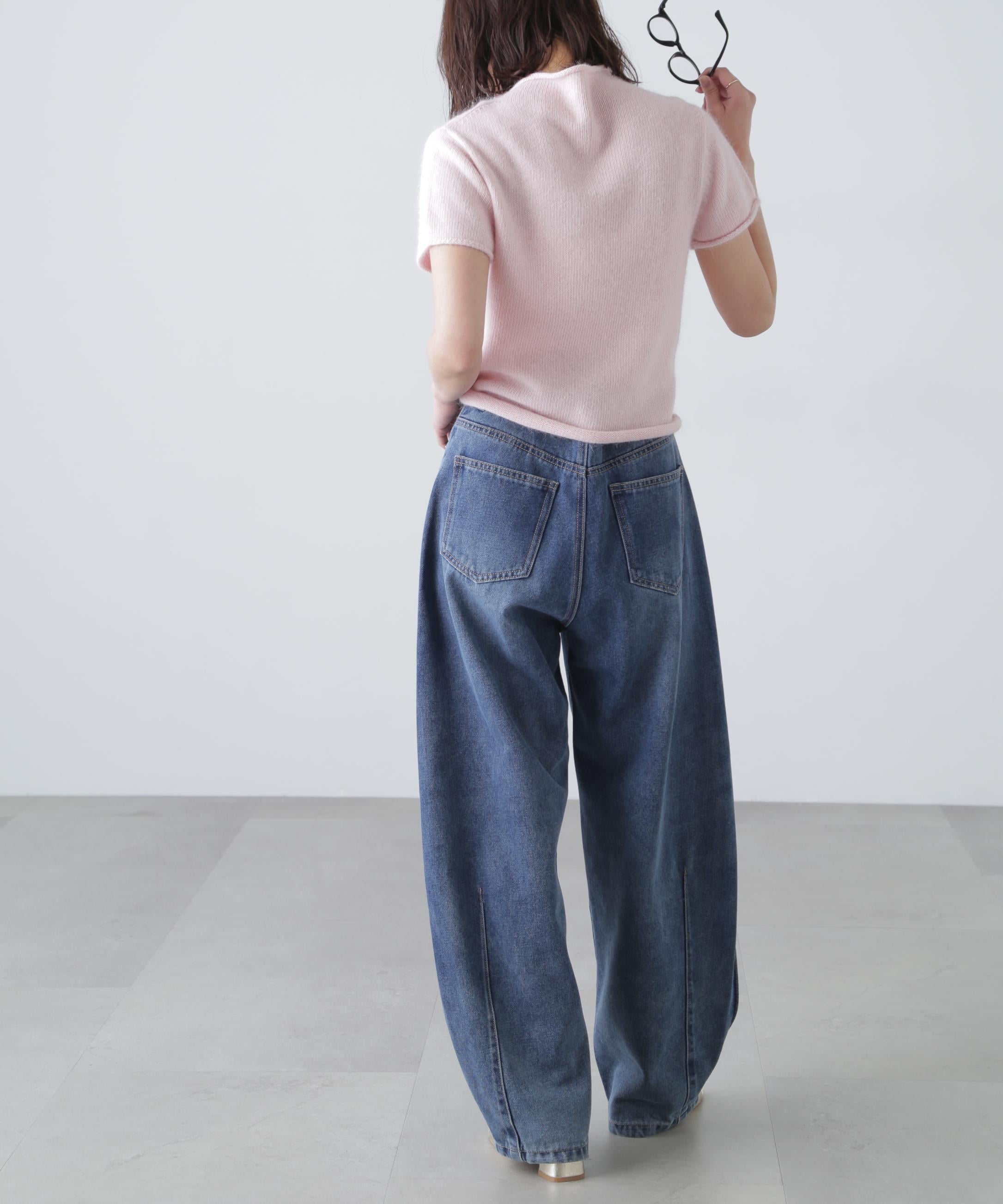 アンゴラ混ハーフスリーブニット ピンク