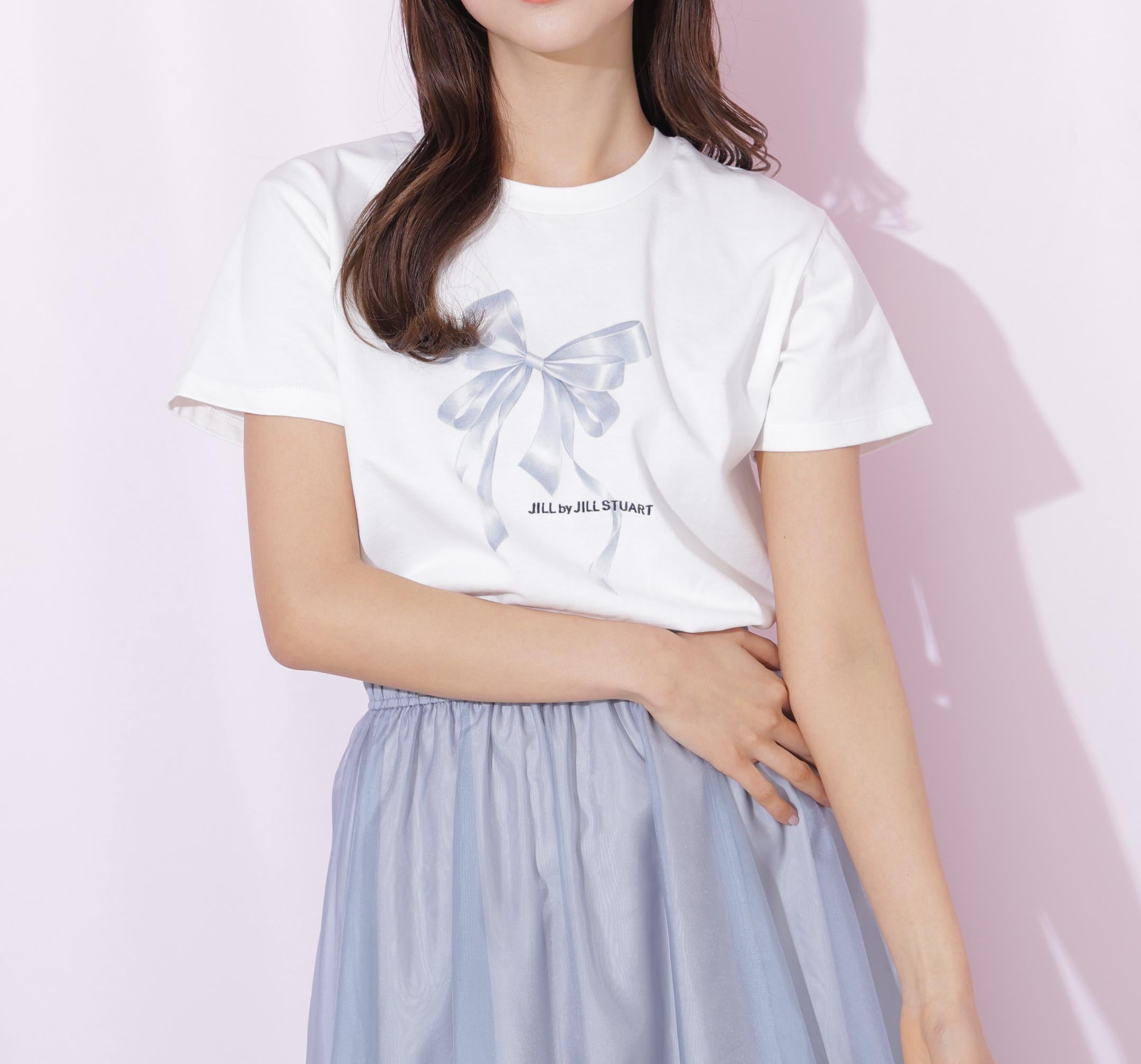 フォトジェニックリボンTシャツ ホワイトグレー1