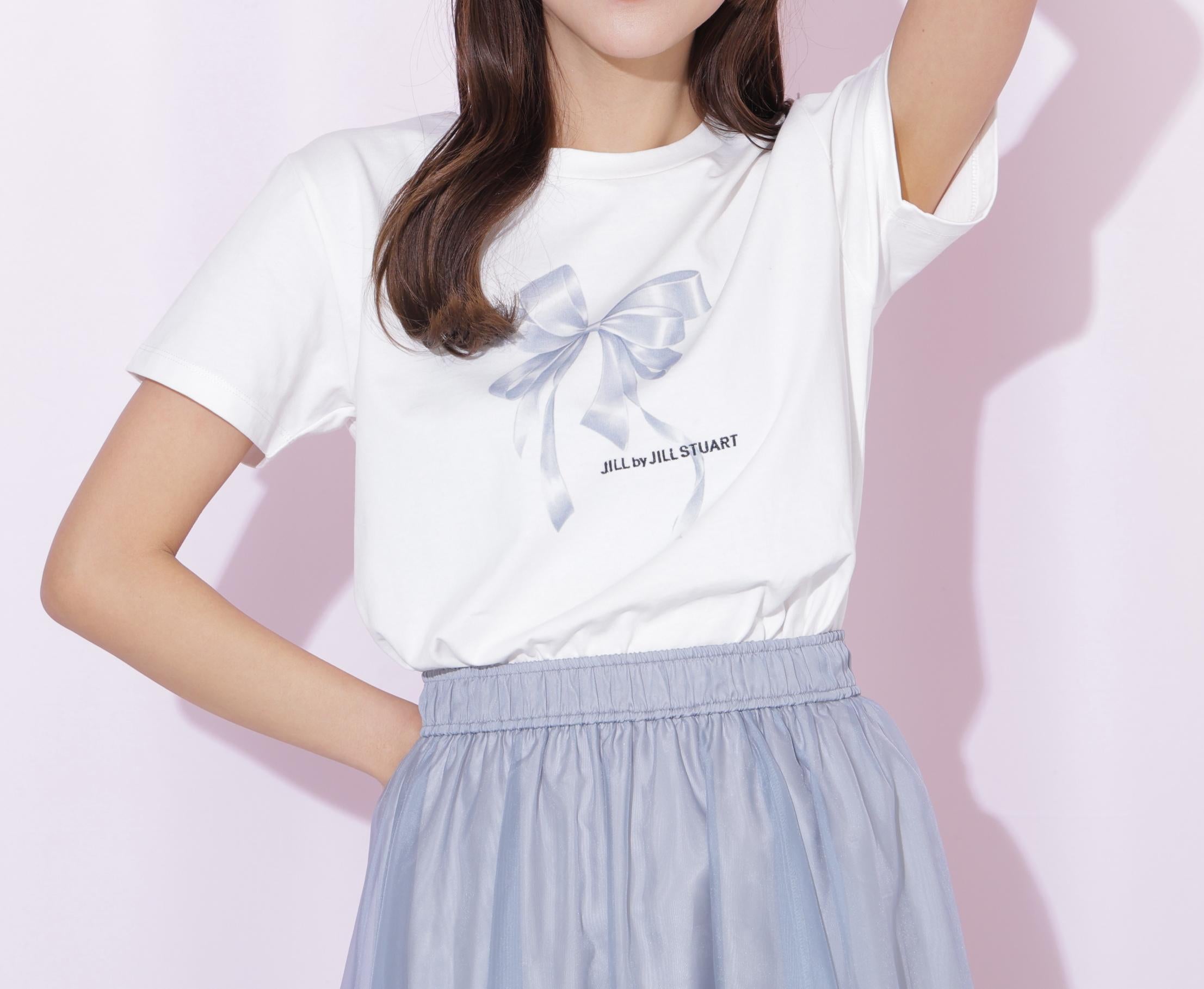 フォトジェニックリボンTシャツ ホワイトグレー1