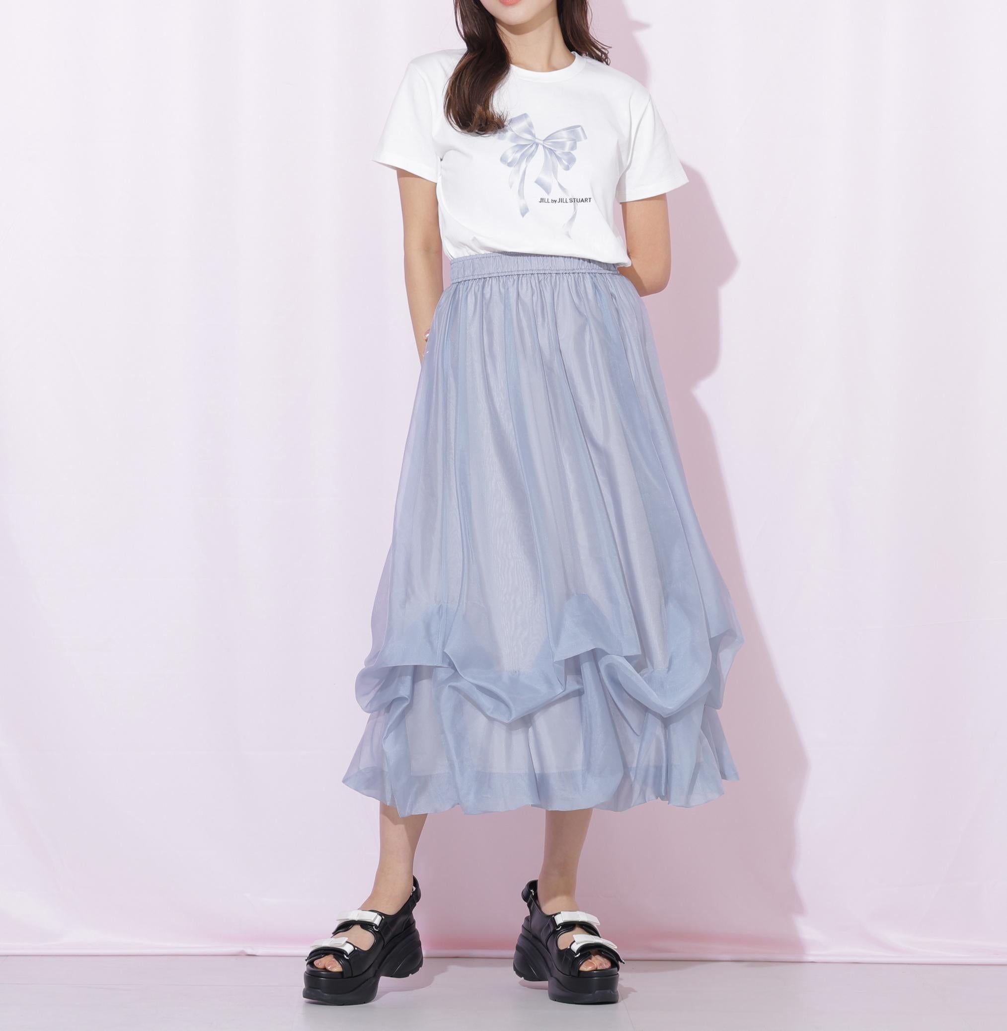 フォトジェニックリボンTシャツ ホワイトグレー1