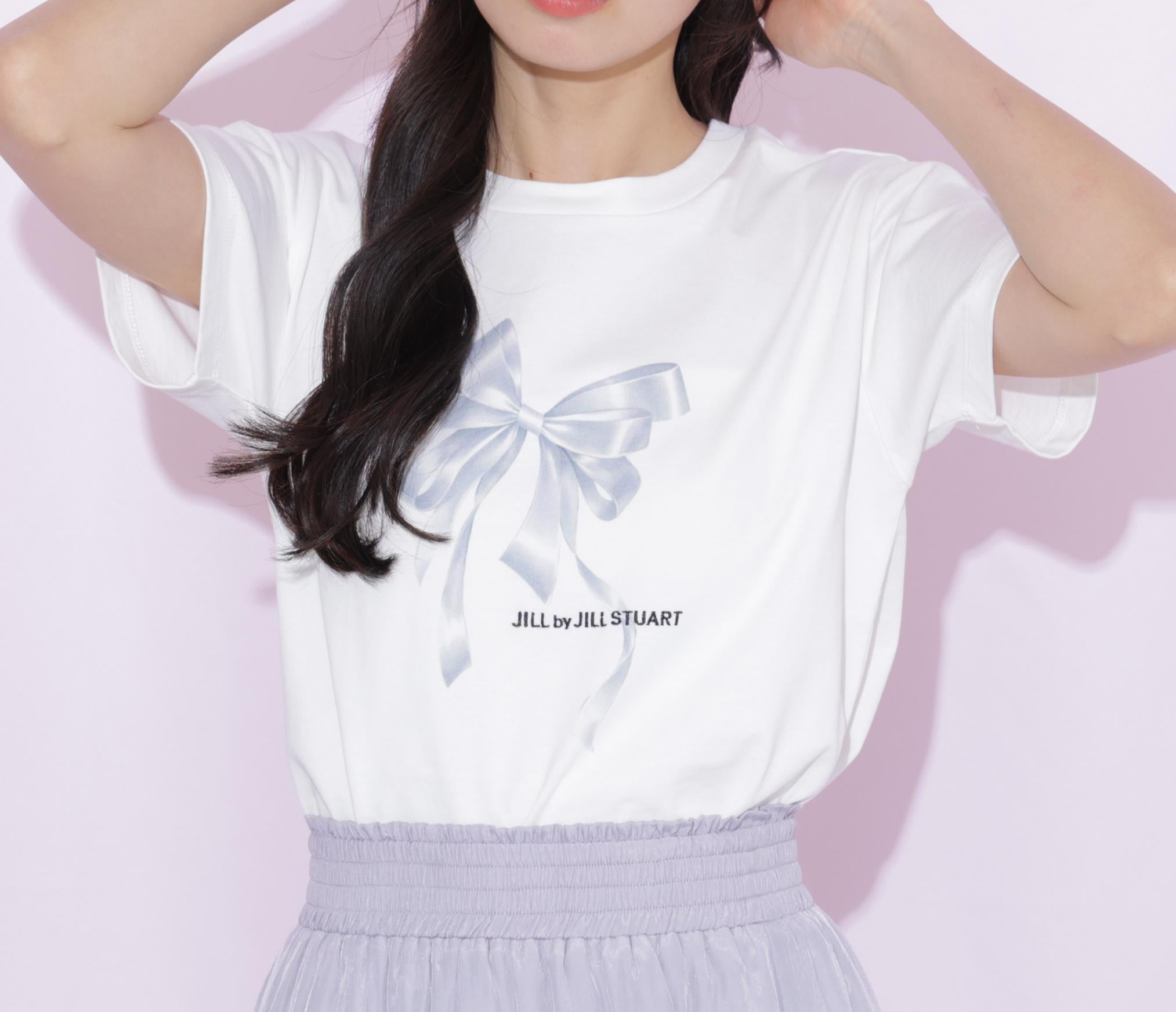 フォトジェニックリボンTシャツ ホワイトグレー1