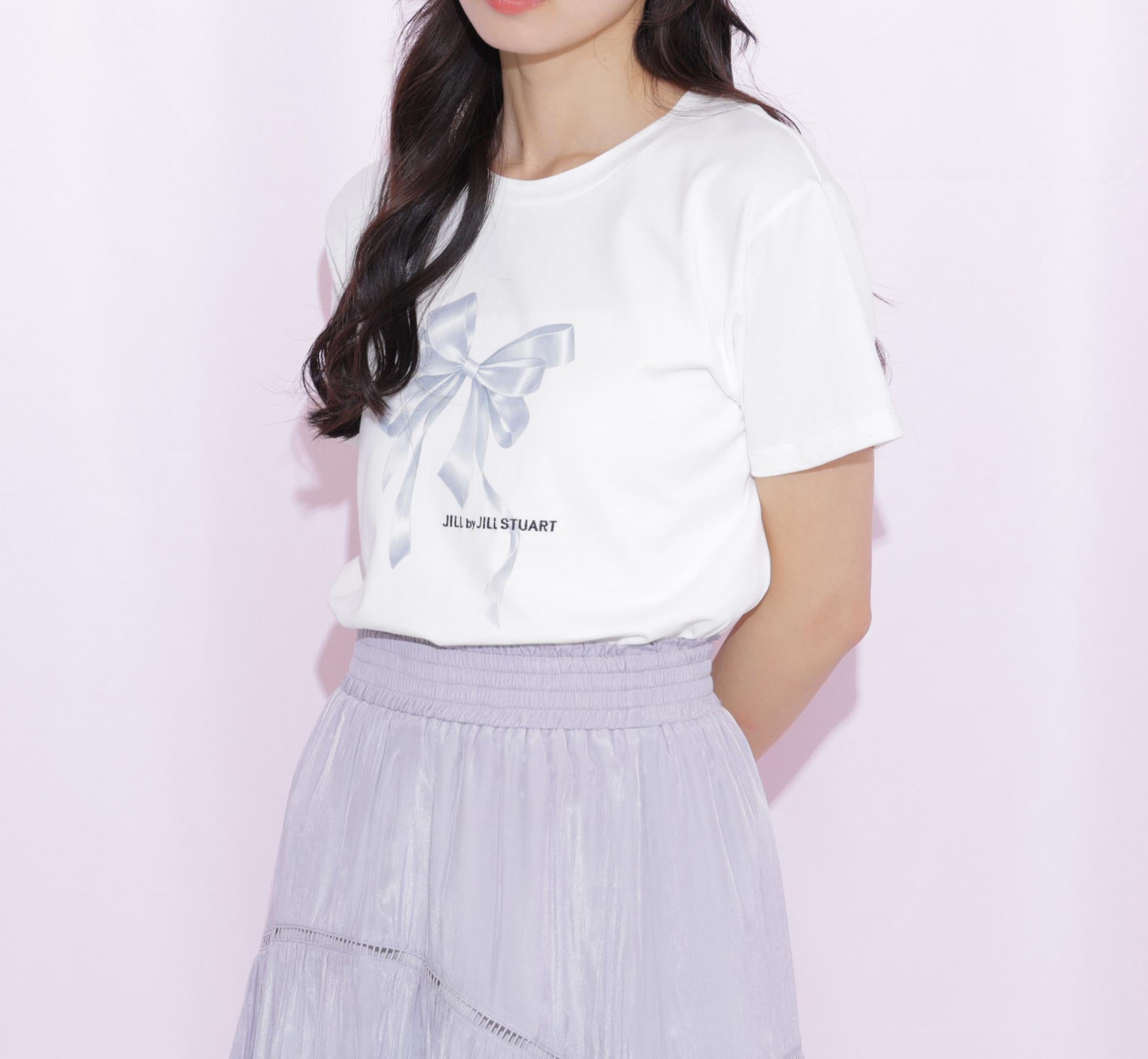 フォトジェニックリボンTシャツ ホワイトグレー1