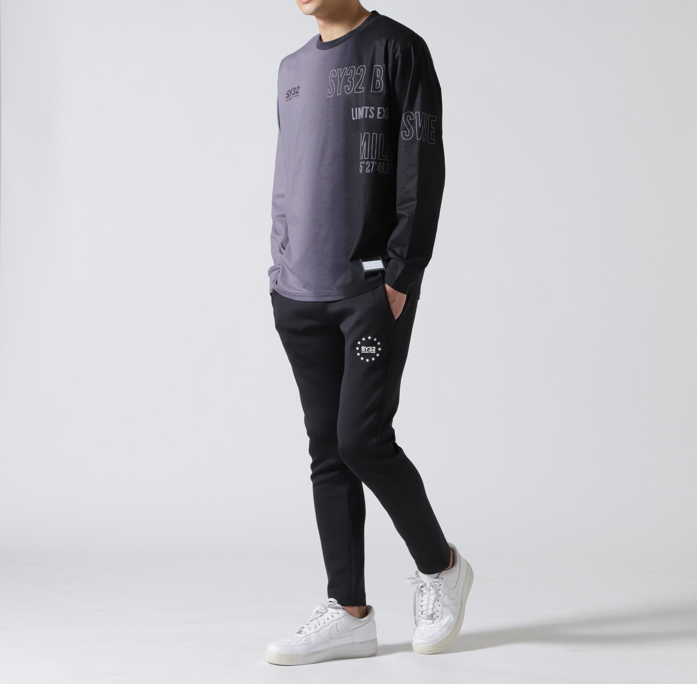 SY32 by SWEET YEARS/エスワイサーティトゥ バイ スィートイヤーズ/GRADATION LOGO L/S TEE ブラック