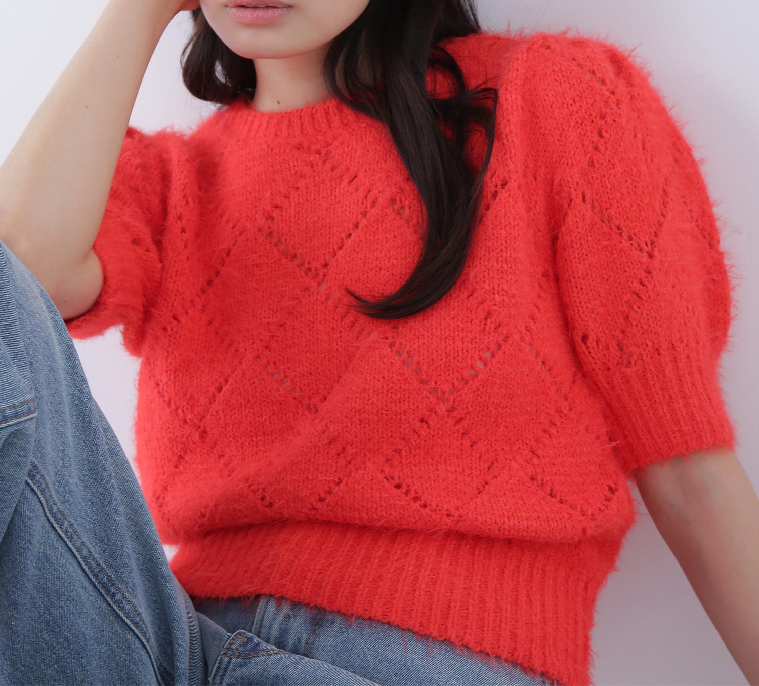 シャギーアイレットニット オレンジ1