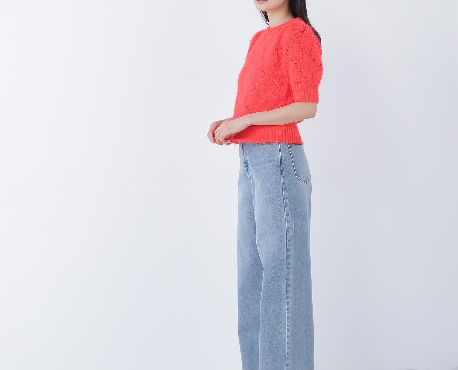 シャギーアイレットニット オレンジ1