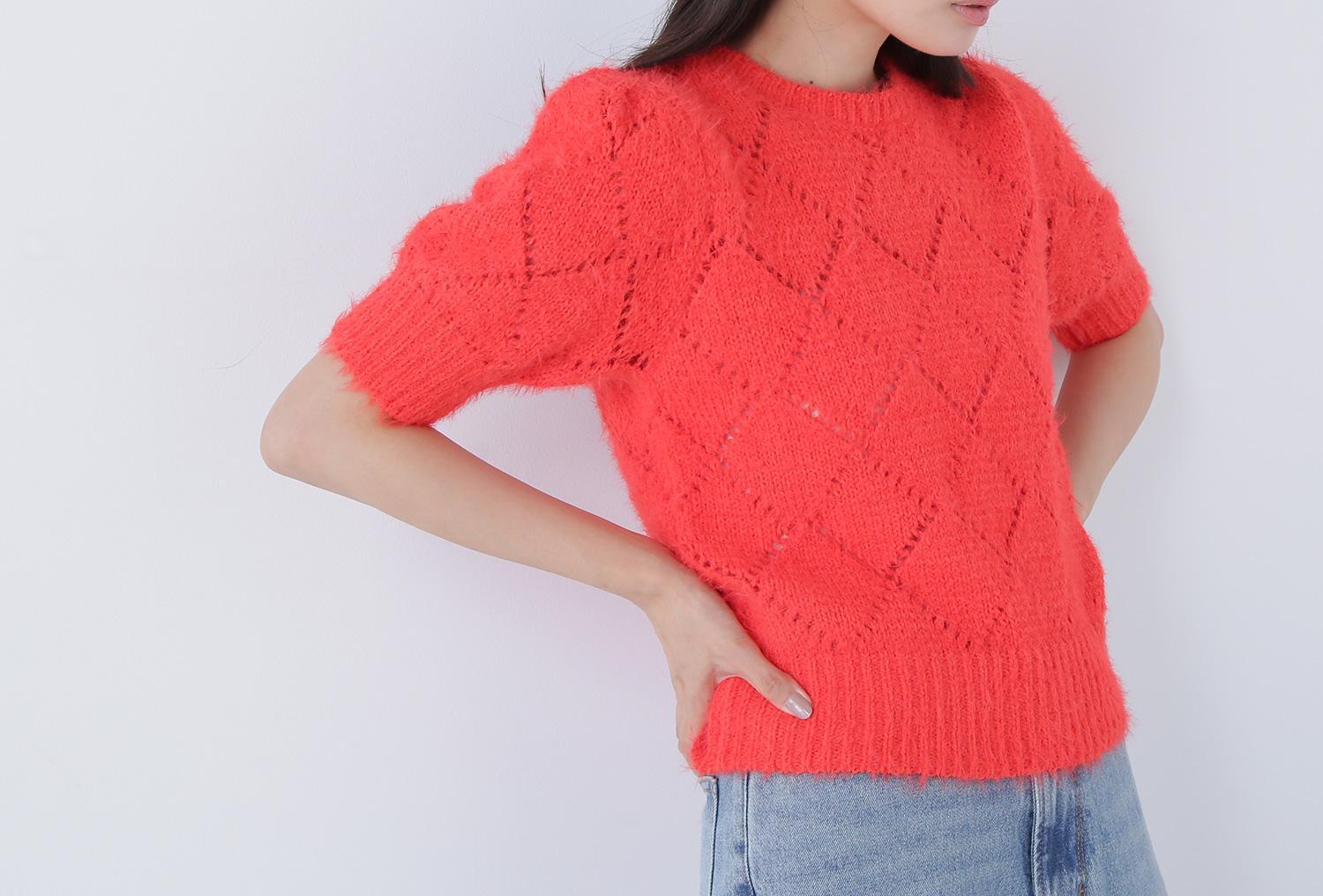 シャギーアイレットニット オレンジ1