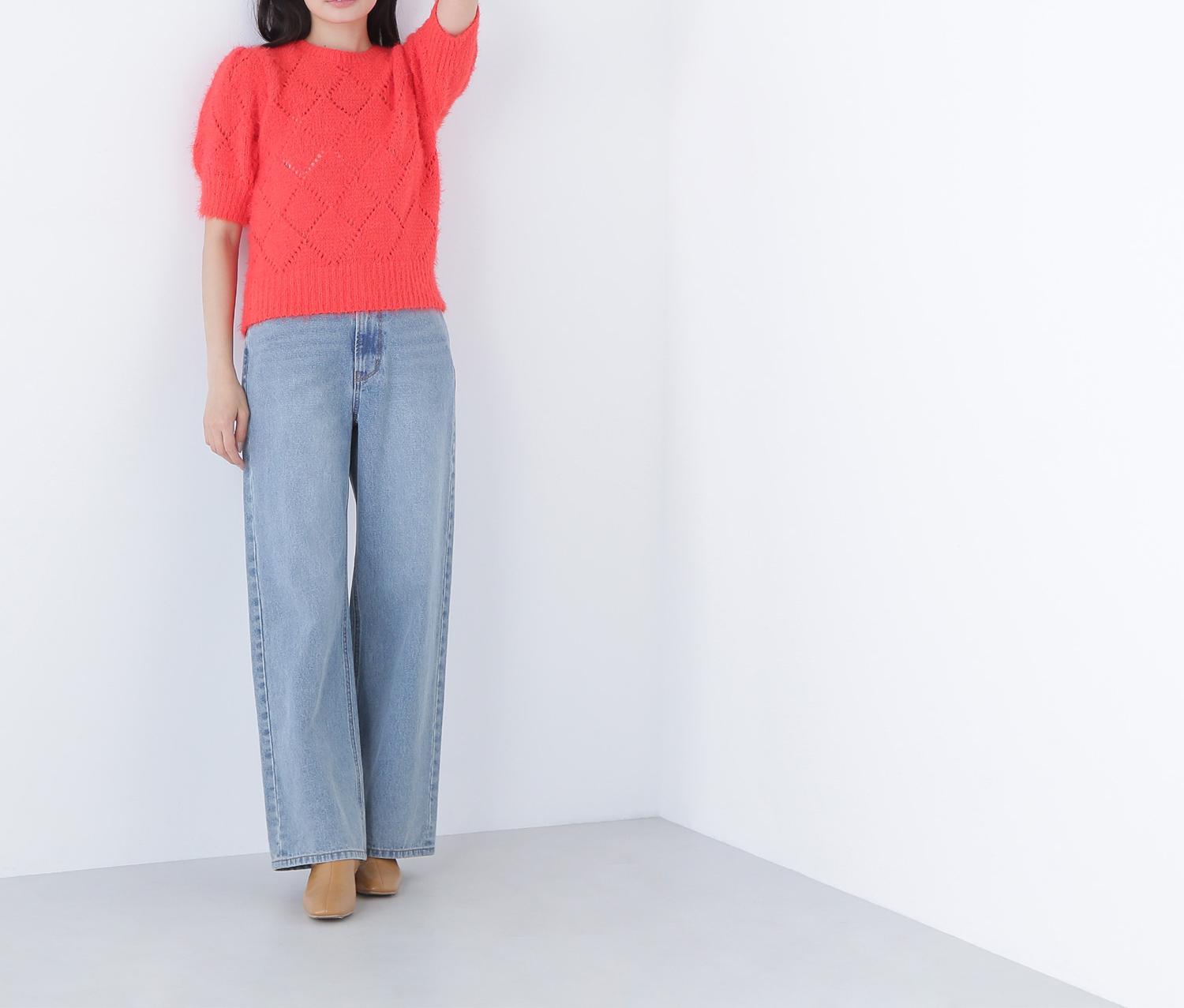 シャギーアイレットニット オレンジ1