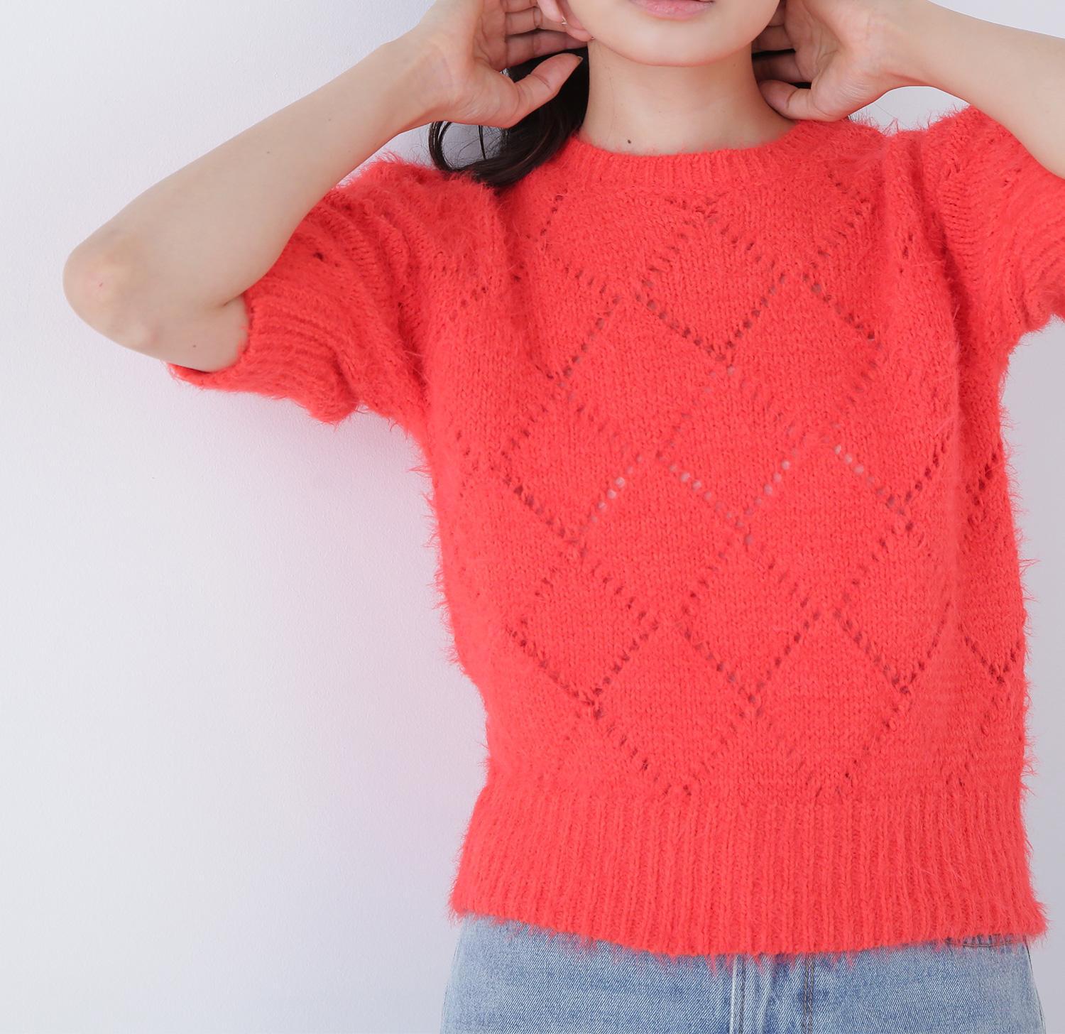 シャギーアイレットニット オレンジ1