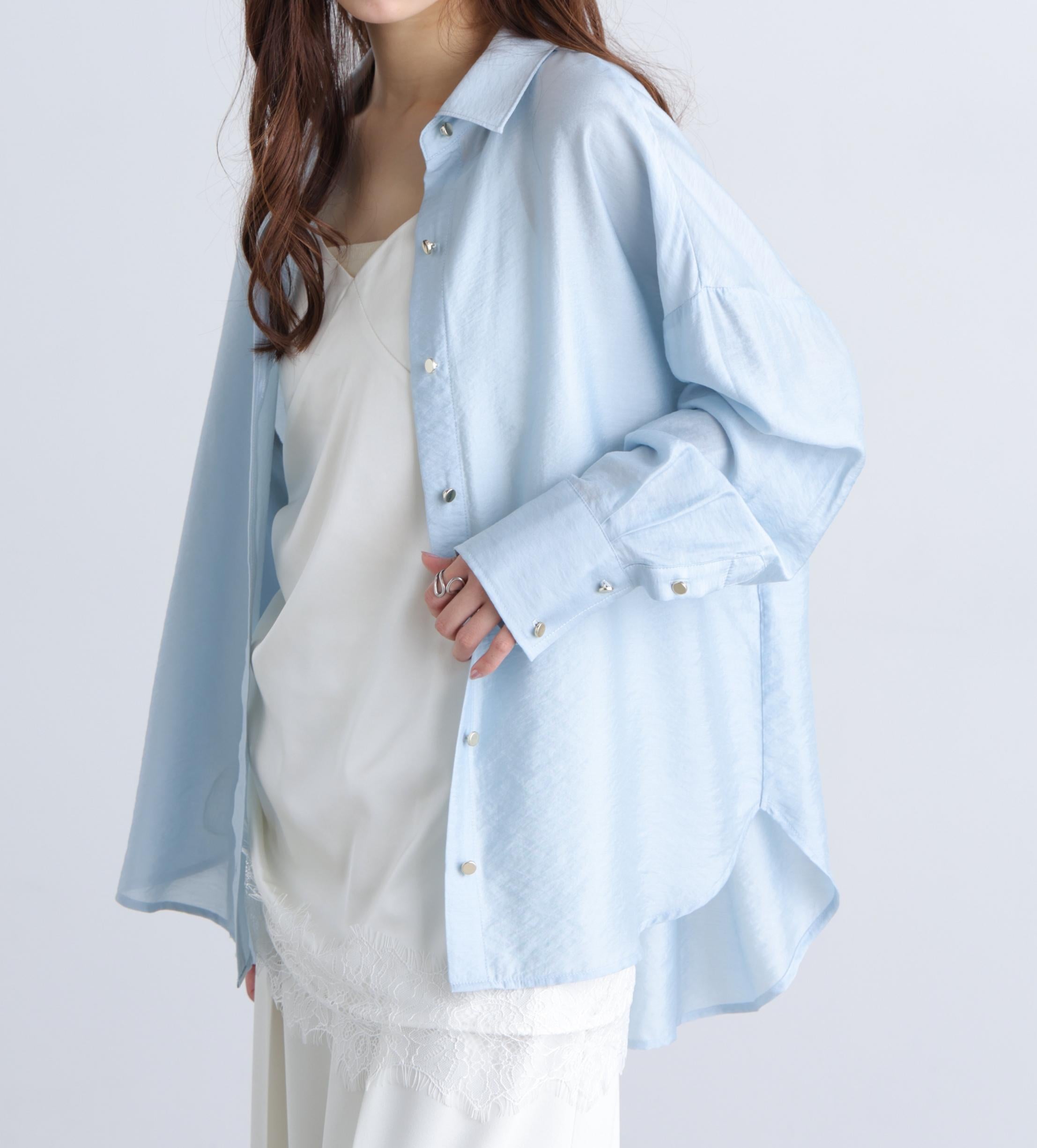 〈MFM〉リネンライク金ボタンシャツ サックスブルー