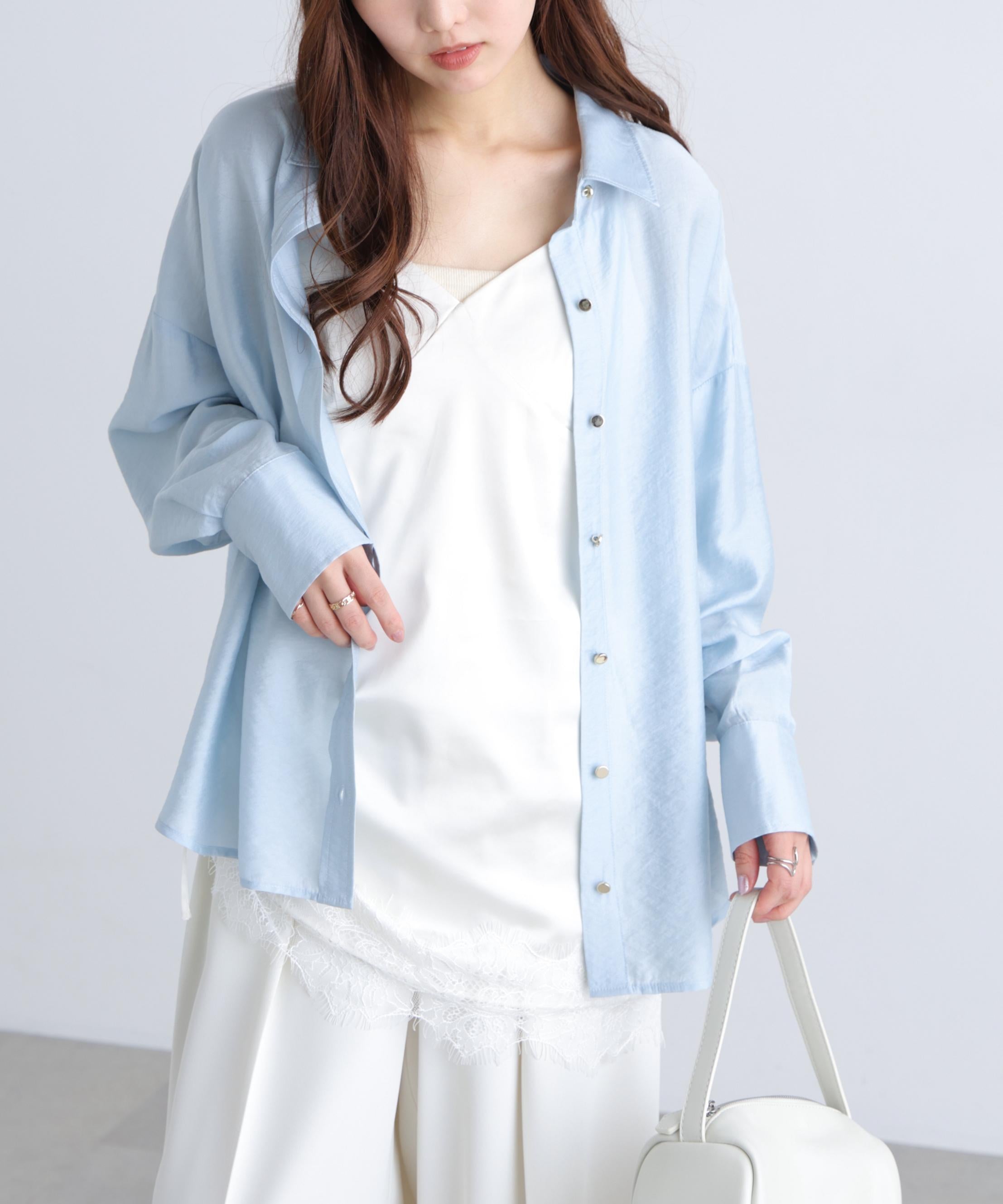〈MFM〉リネンライク金ボタンシャツ サックスブルー