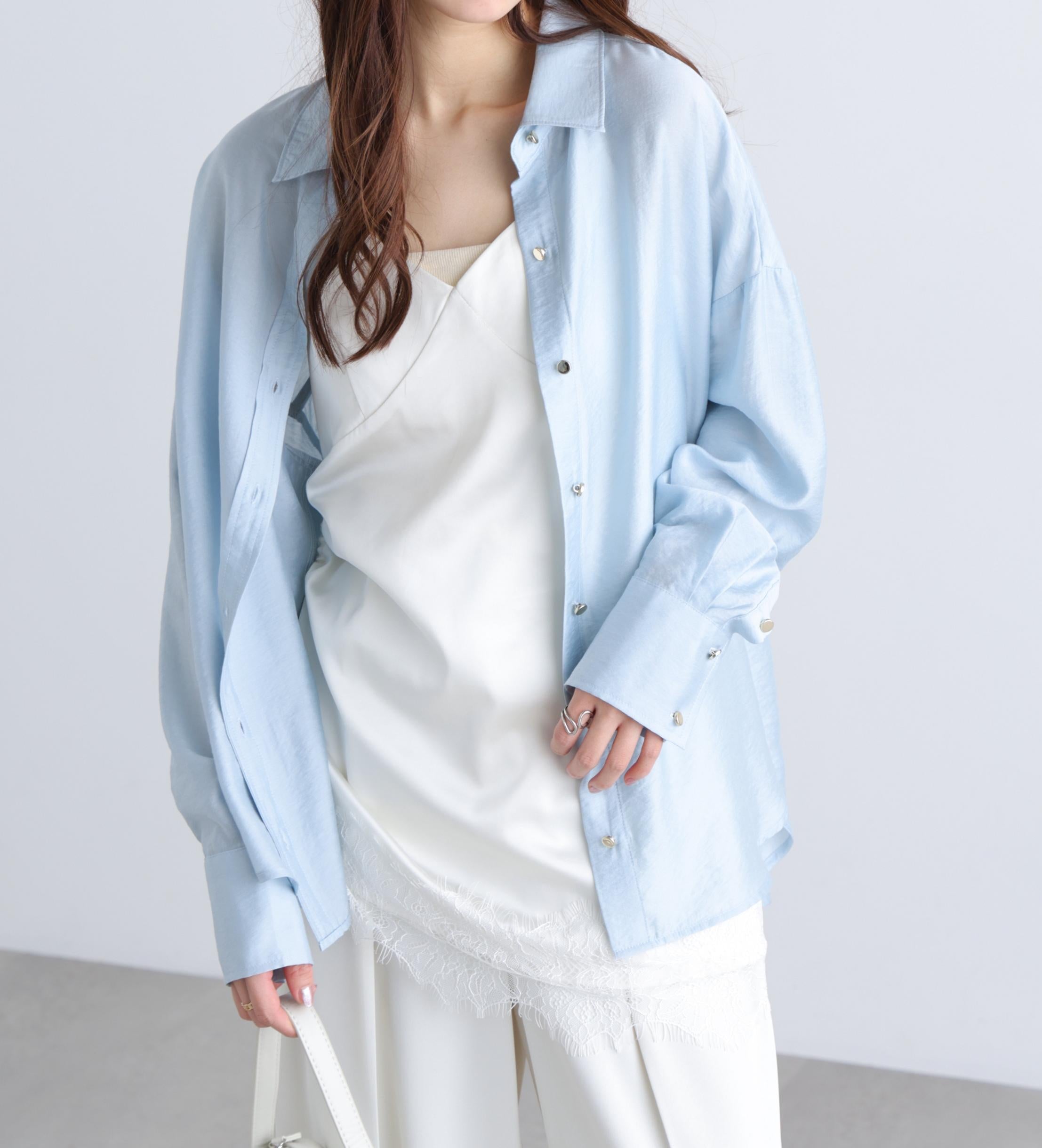 〈MFM〉リネンライク金ボタンシャツ サックスブルー
