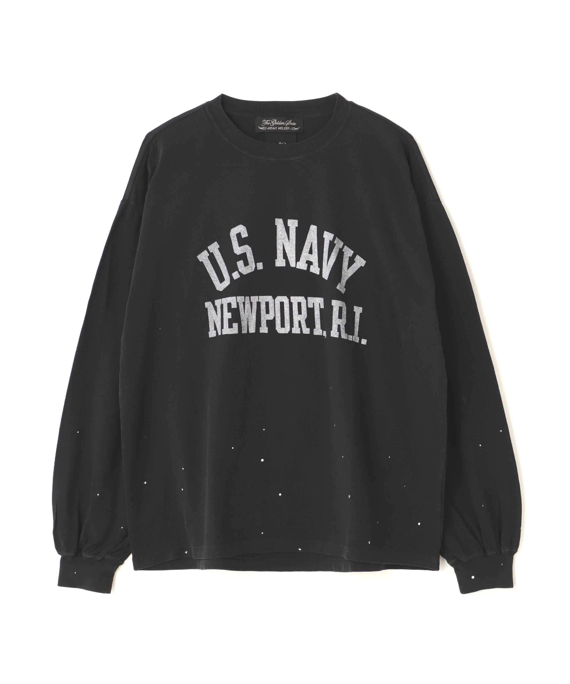 >EMI >ELIEF<レミレリーフ 別注20/-天竺ロンＴ（US NAVY）ペイント加工 ブラック
