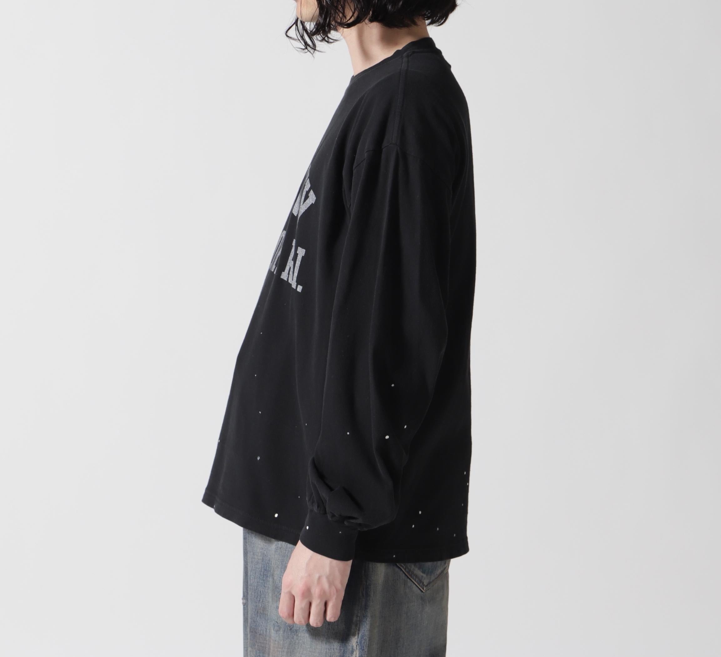 >EMI >ELIEF<レミレリーフ 別注20/-天竺ロンＴ（US NAVY）ペイント加工 ブラック
