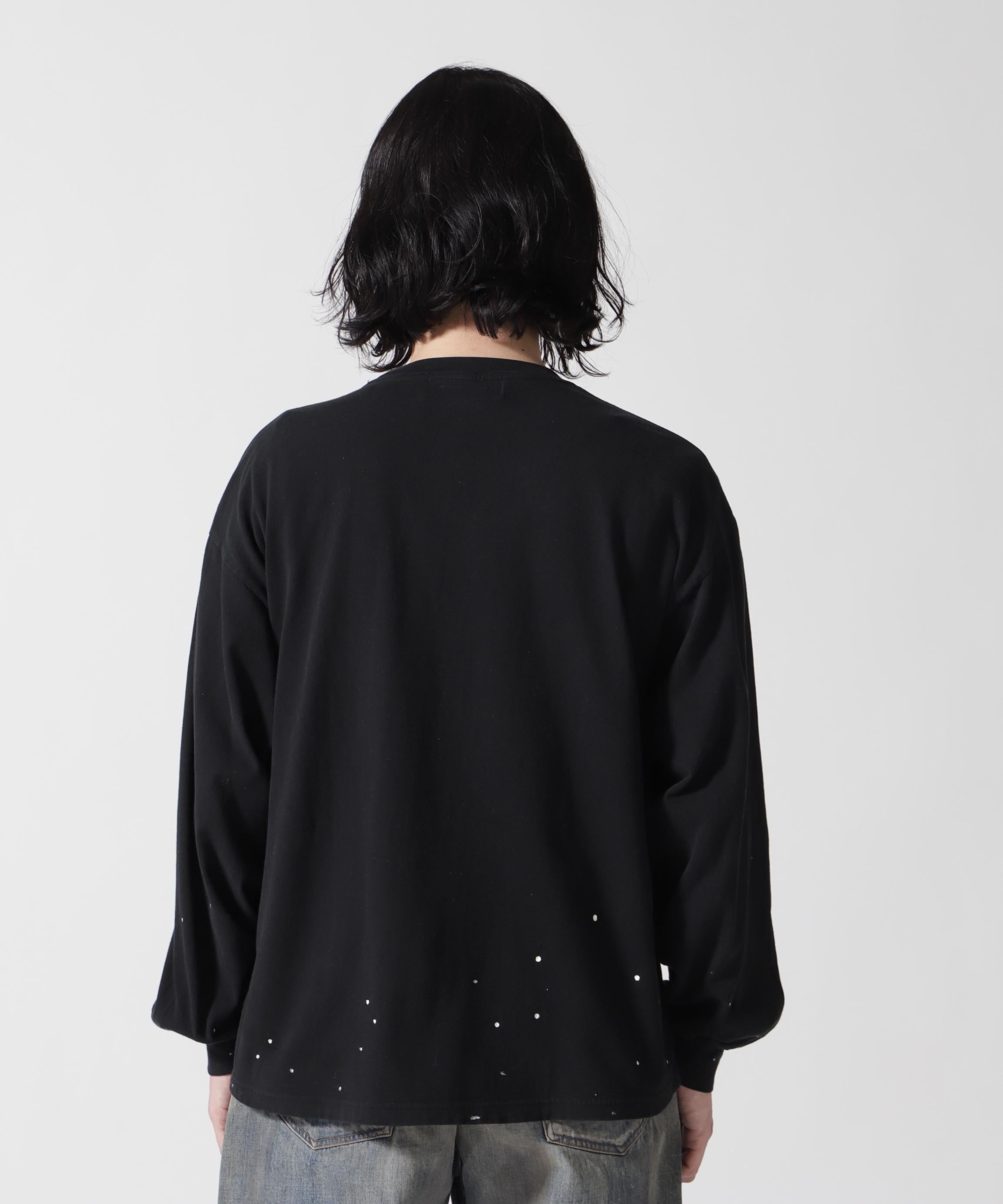 >EMI >ELIEF<レミレリーフ 別注20/-天竺ロンＴ（US NAVY）ペイント加工 ブラック