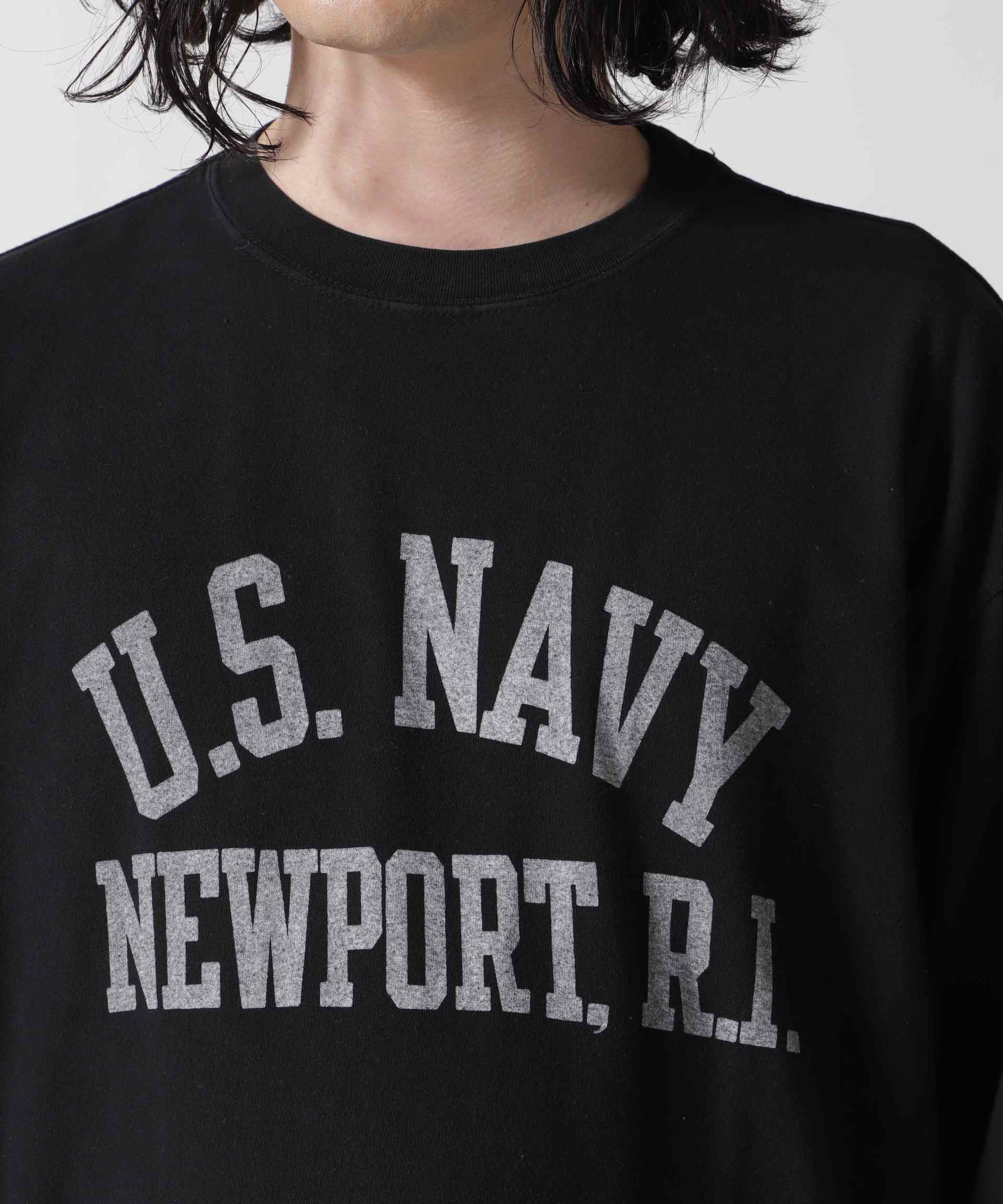 >EMI >ELIEF<レミレリーフ 別注20/-天竺ロンＴ（US NAVY）ペイント加工 ブラック