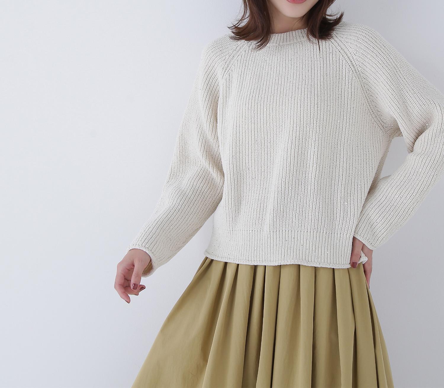 スパンコールモールニット オフホワイト1