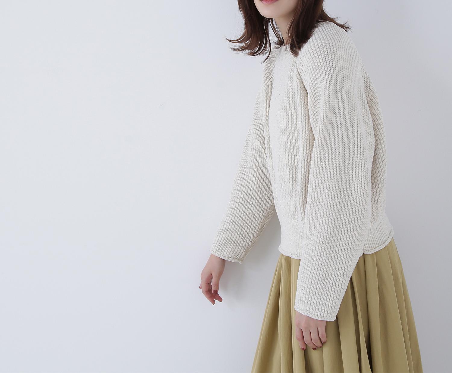 スパンコールモールニット オフホワイト1