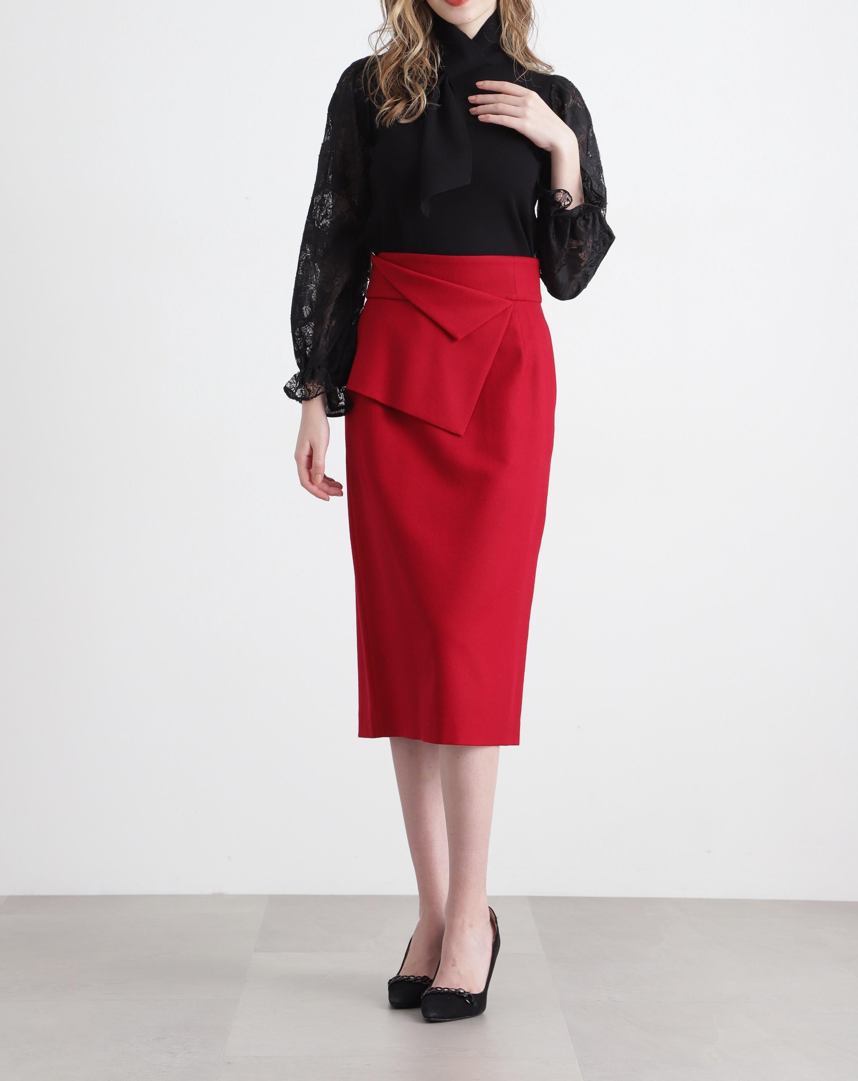 ◆ペプラムフラノスカート レッド