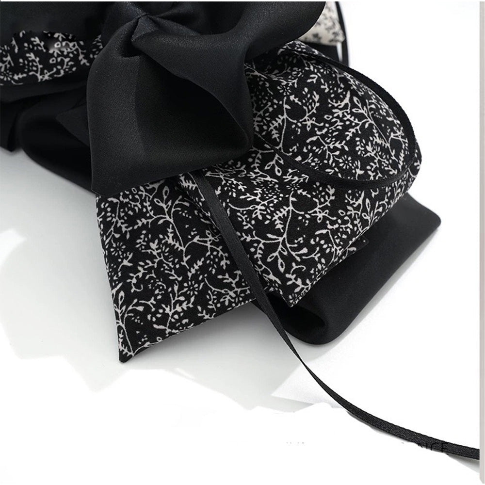 アンドカワイイ And Kawaii ヘアクリップ ビッグリボンバンスクリップ レトロガーリー花柄 ブラックサテン （ブラック） ブラック