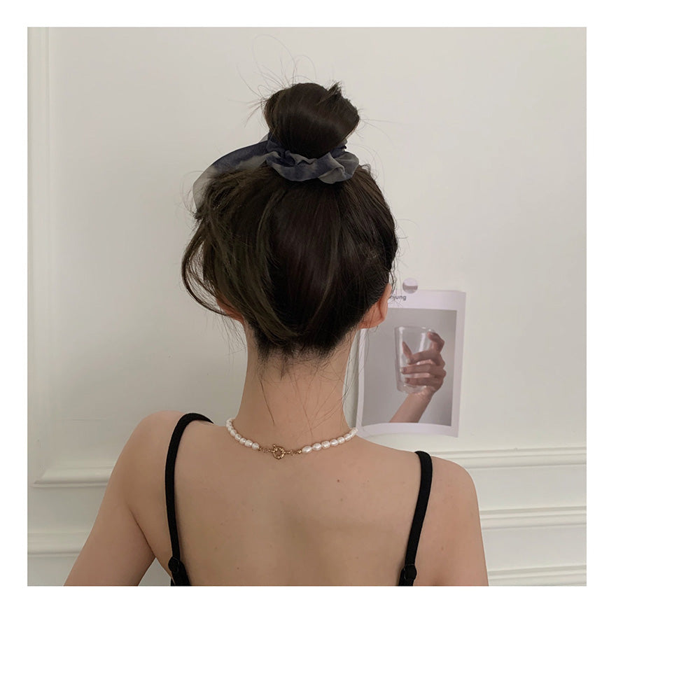 アンドカワイイ And Kawaii シュシュ ヘアゴム ニュアンスタイダイ柄リボン 韓国風 （グリーングレーブラック） グリーングレーブラック