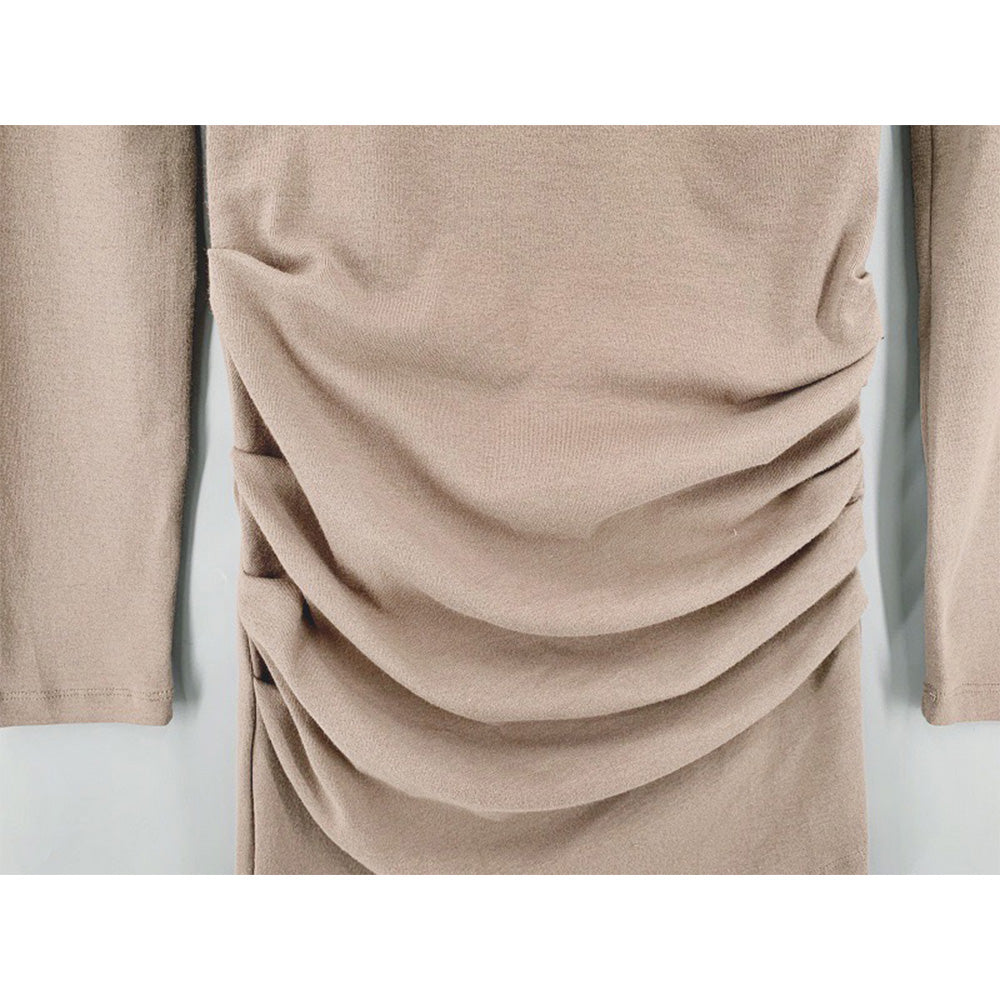 And Kawaii And Kawaii Dress Gather Mini Length Dress Plain Tight Sexy Spring Summer Simple Round Neck Women's Long Sleeve Mini Dress Cut and Sew Slim Slimming Inner Korean Style