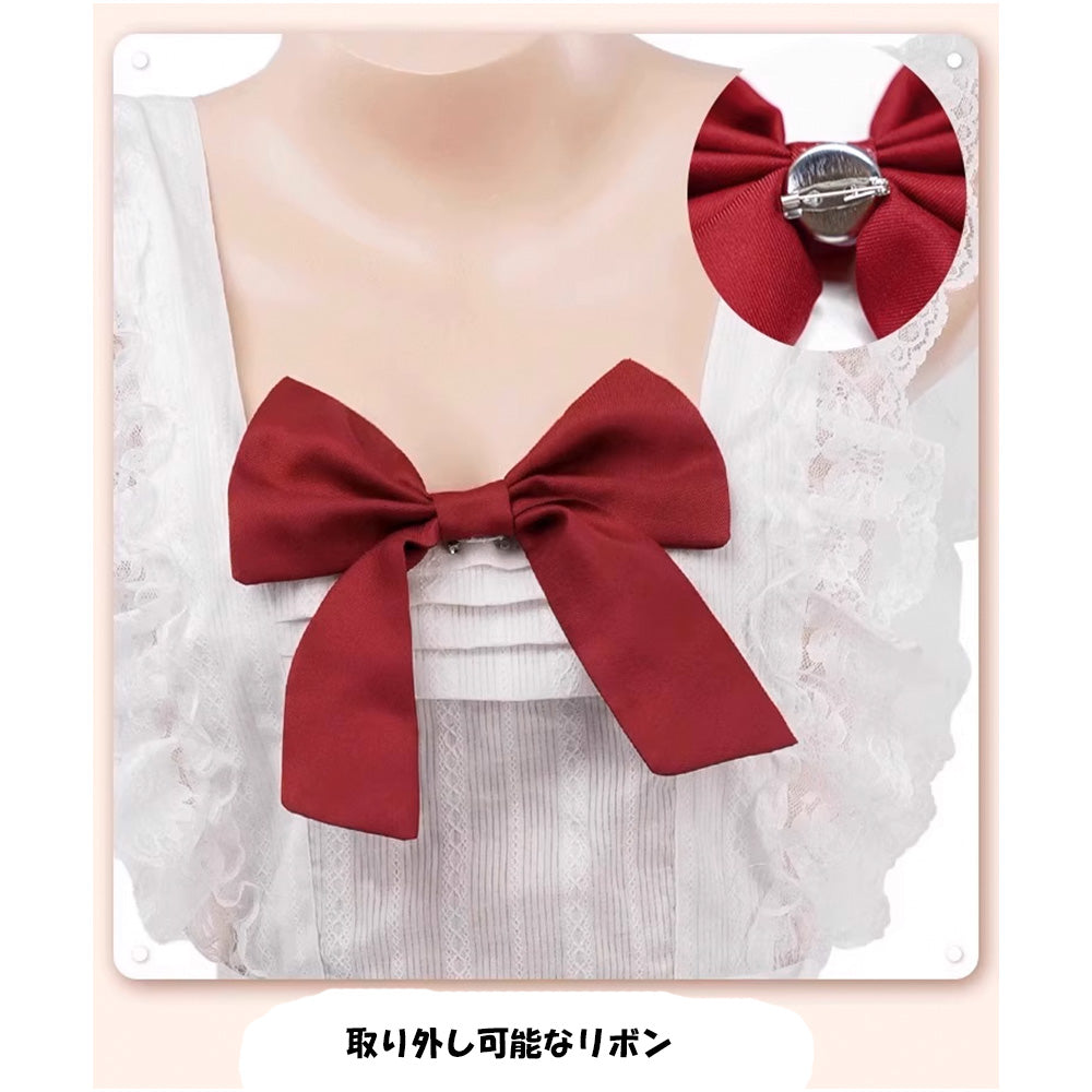 アンドカワイイ And Kawaii ベビードール セクシーメイド風ランジェリー 5点セット レッドリボン 勝負ランジェリー （ホワイト） ホワイト
