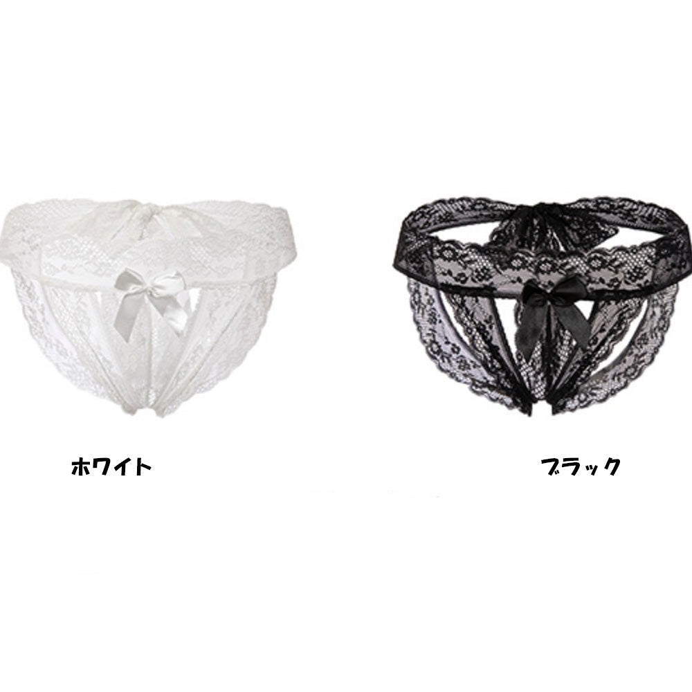 アンドカワイイ And Kawaii Tバックショーツ 透けレースTバックショーツ フロント バックリボン付きシースルーレース （ブラック） ブラック