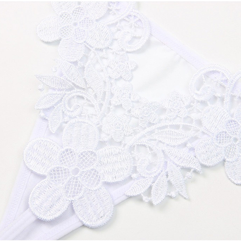 アンドカワイイ And Kawaii 花柄レースTバック 刺繍フラワーレースTバックショーツ ミニマルセクシーTバックショーツ （ホワイト） ホワイト