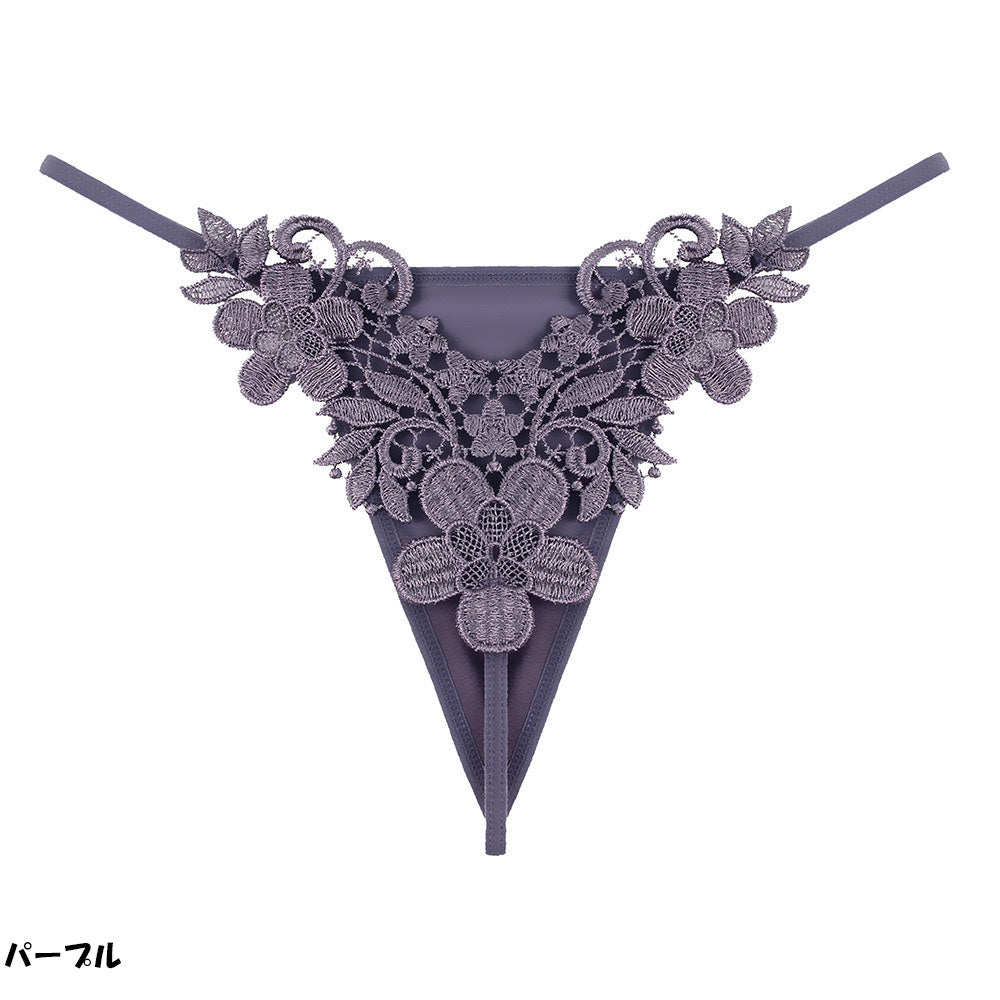 アンドカワイイ And Kawaii 花柄レースTバック 刺繍フラワーレースTバックショーツ ミニマルセクシーTバックショーツ （パープル） パープル