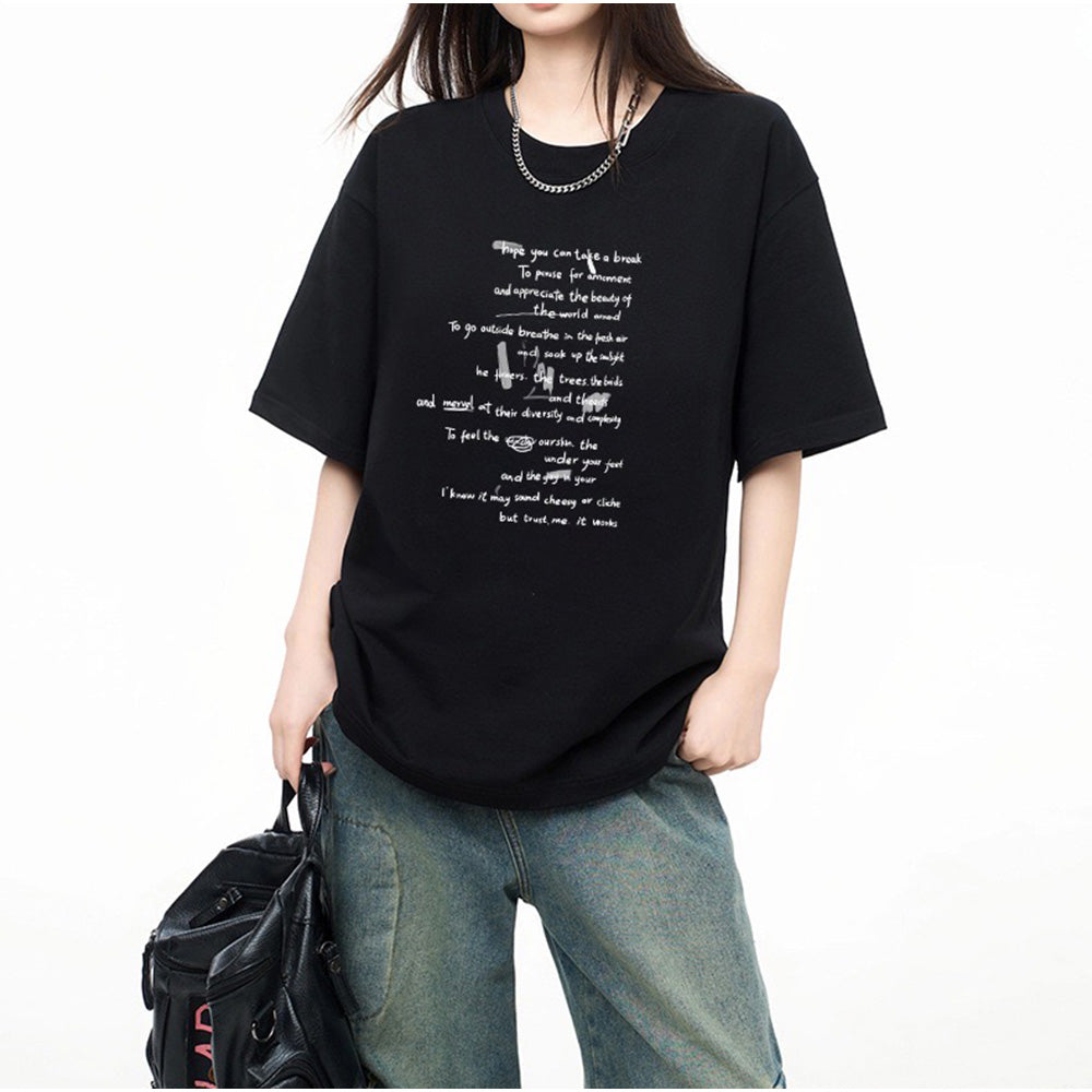 アンドカワイイ And Kawaii オーバーサイズ半袖Tシャツ 英字プリント 韓国風 （ブラック） ブラック